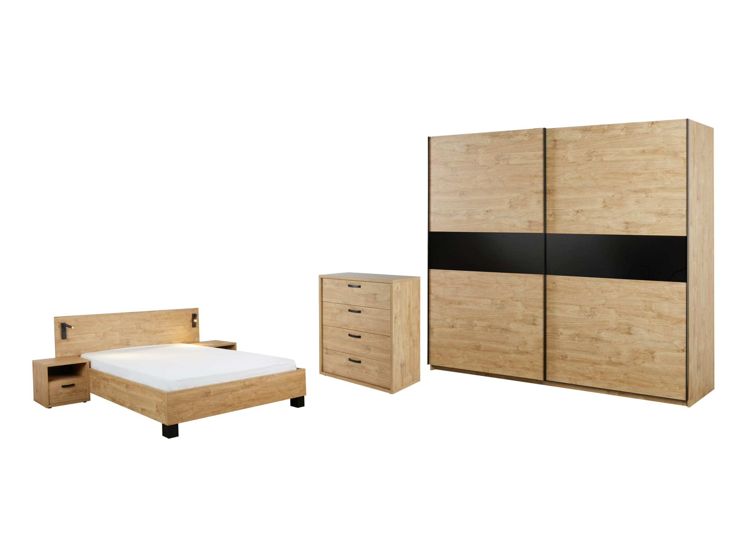 Chambre à coucher Clara avec lit 160x200cm - armoire 250cm - Chambre à coucher Clara avec lit 160x200cm - armoire 250cm