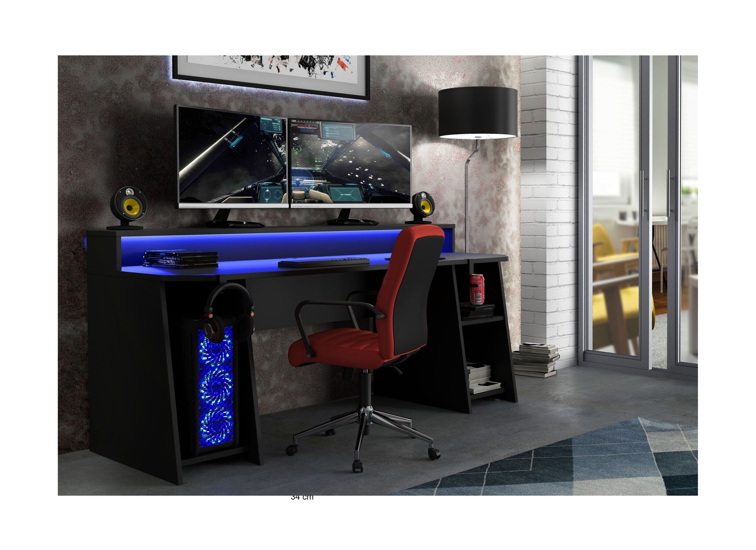 Bureau Tezaur 200x72x91cm - panneau décor - noir