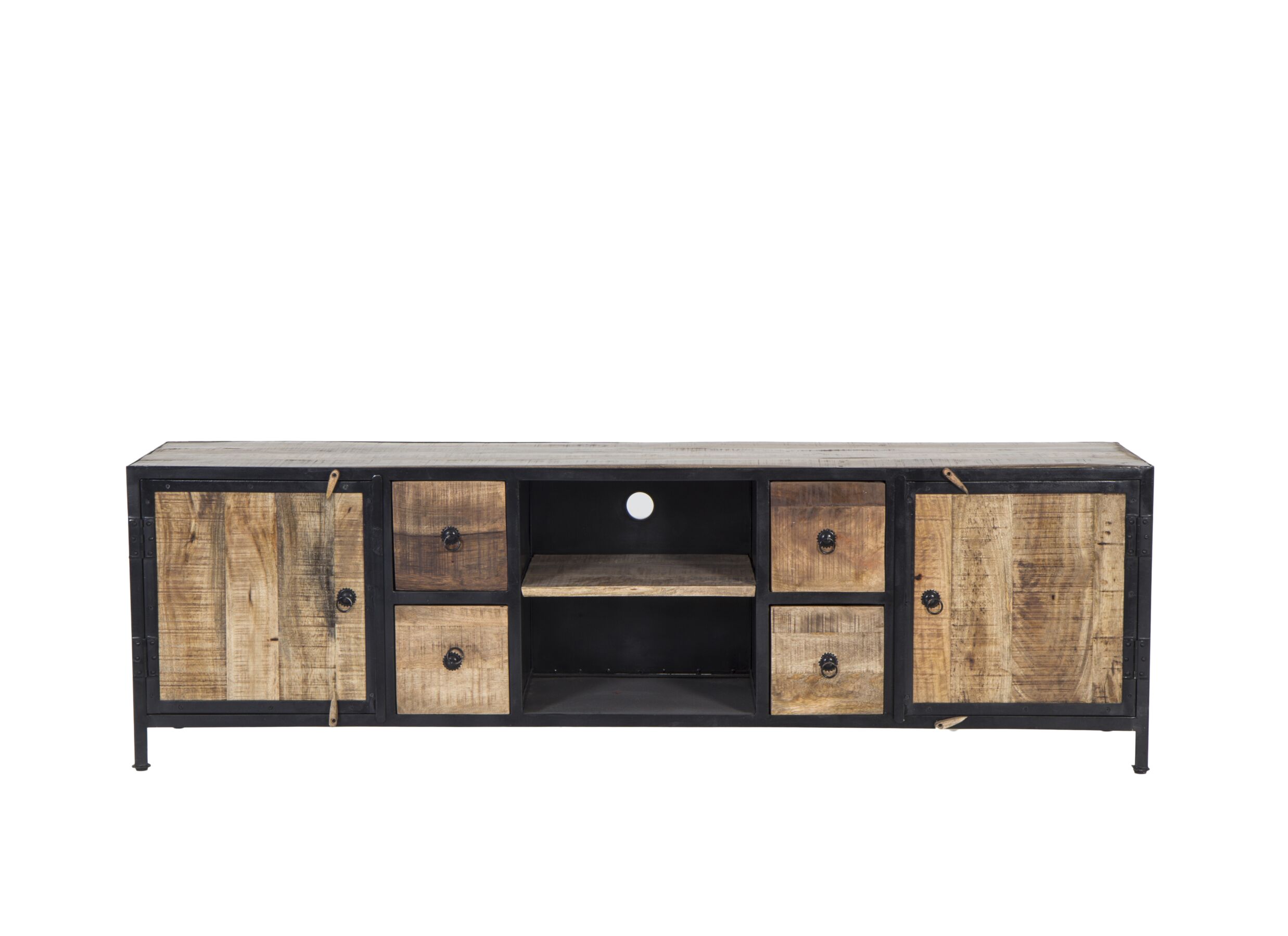 Meuble TV Cameleon 200x45cm - manguier massif & métal - naturel/noir
