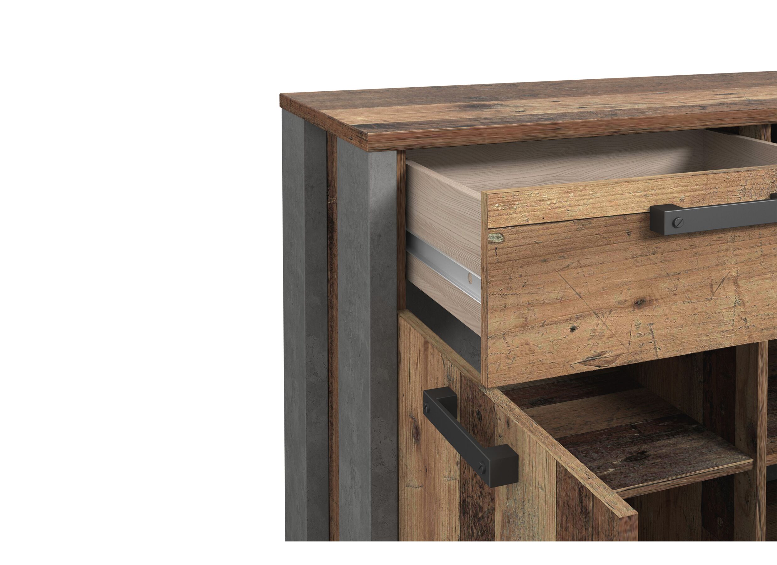 Detail - Buffet Clif 156cm - panneau décor - old wood/béton
