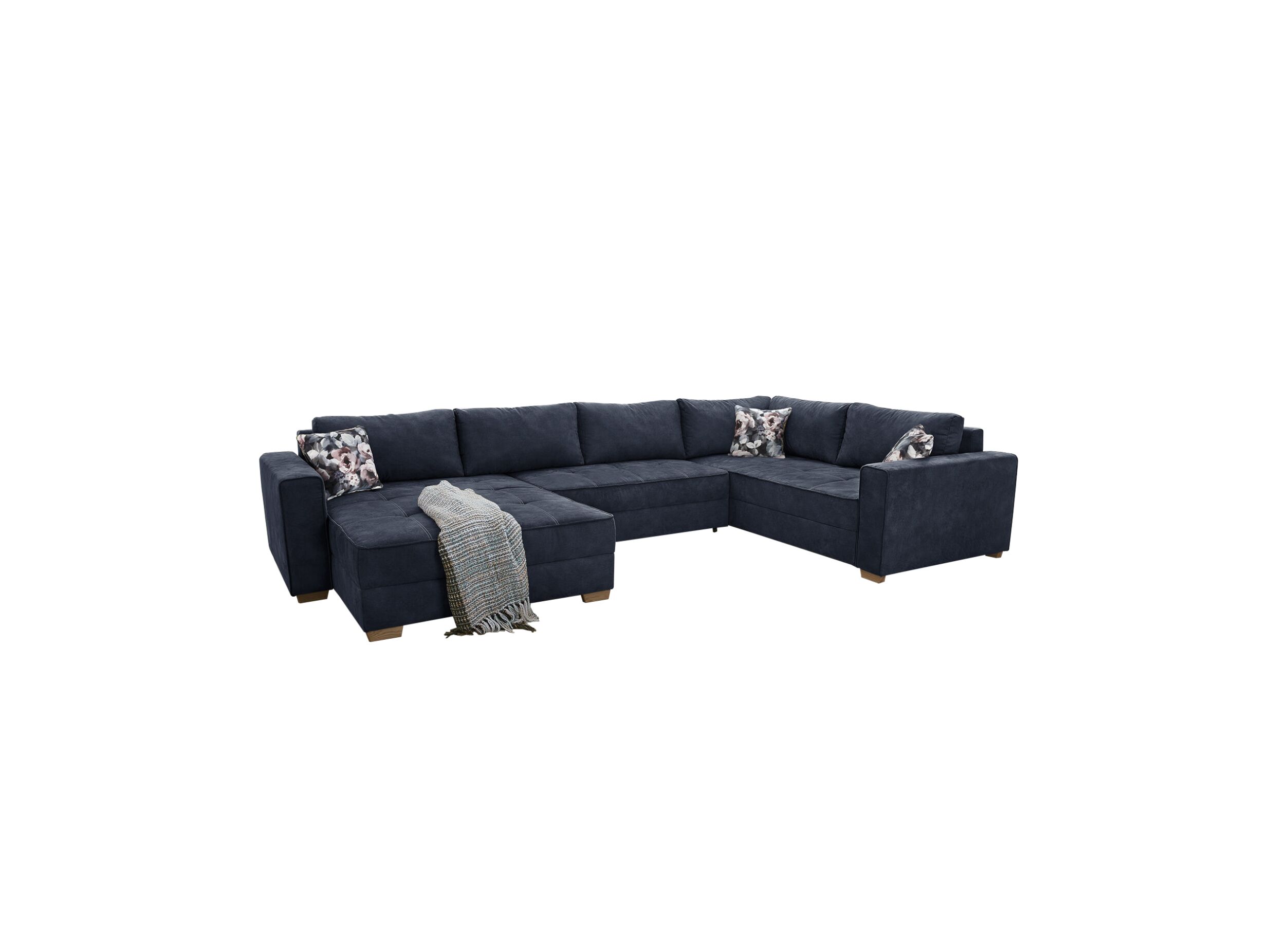 Canapé d'angle Brixen tissu bleu avec fonction lit - Canapé d'angle Brixen 379x227cm - tissu - bleu avec fonction lit