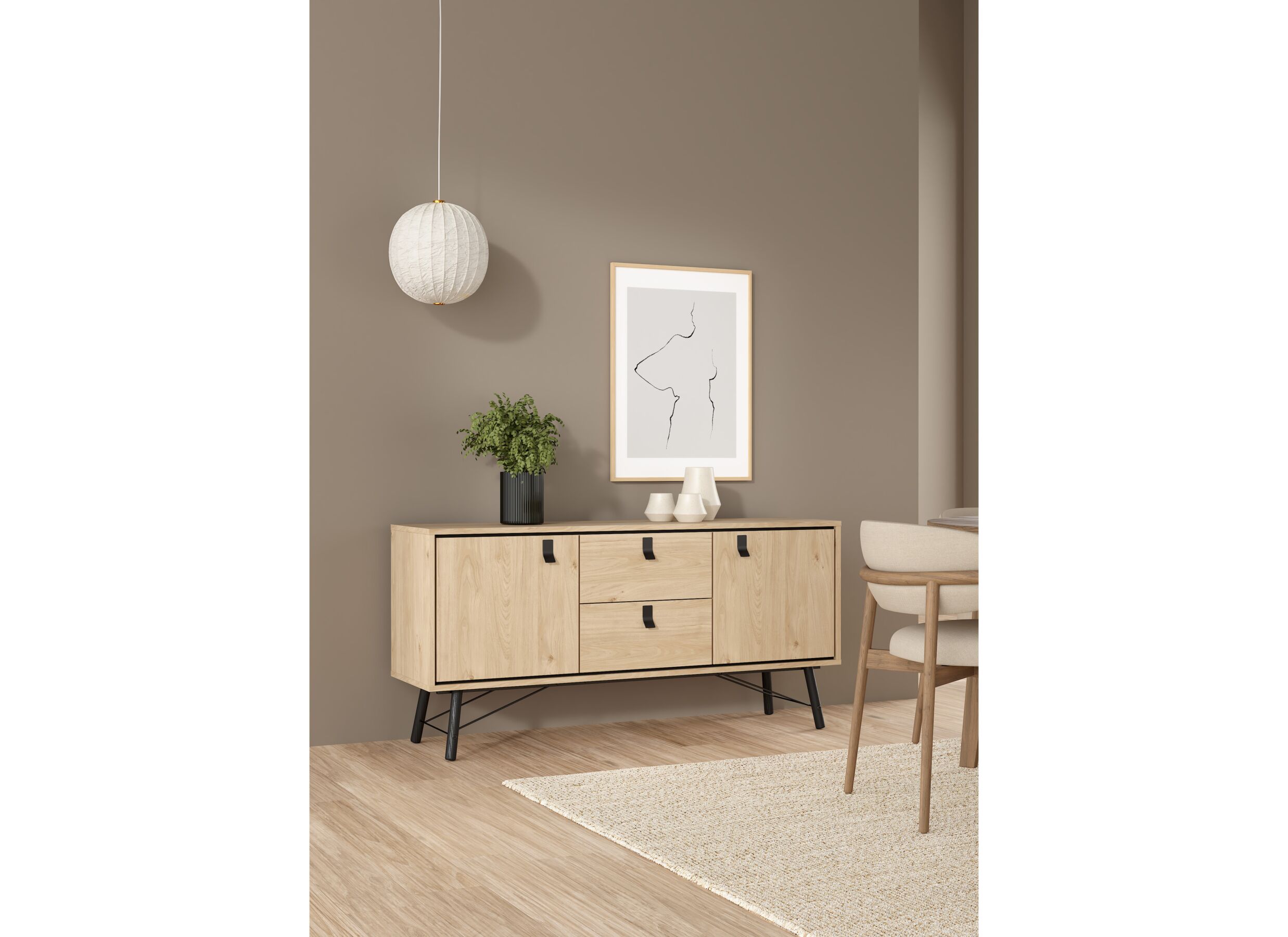 Foto ambiance - Buffet Ry 151cm - panneau décor - marron & noir
