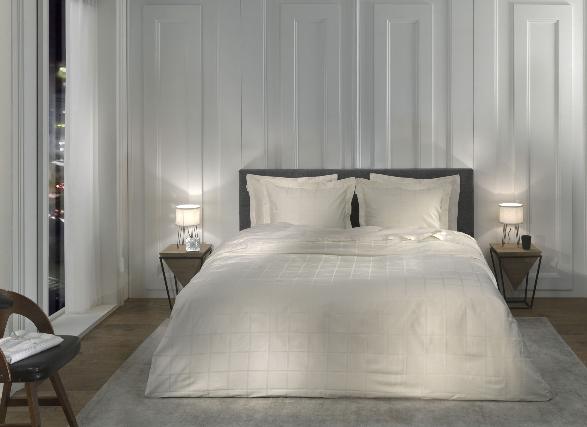 Foto ambiance - Housse de couette Diamante 260x220cm - satin de coton - blanc cassé