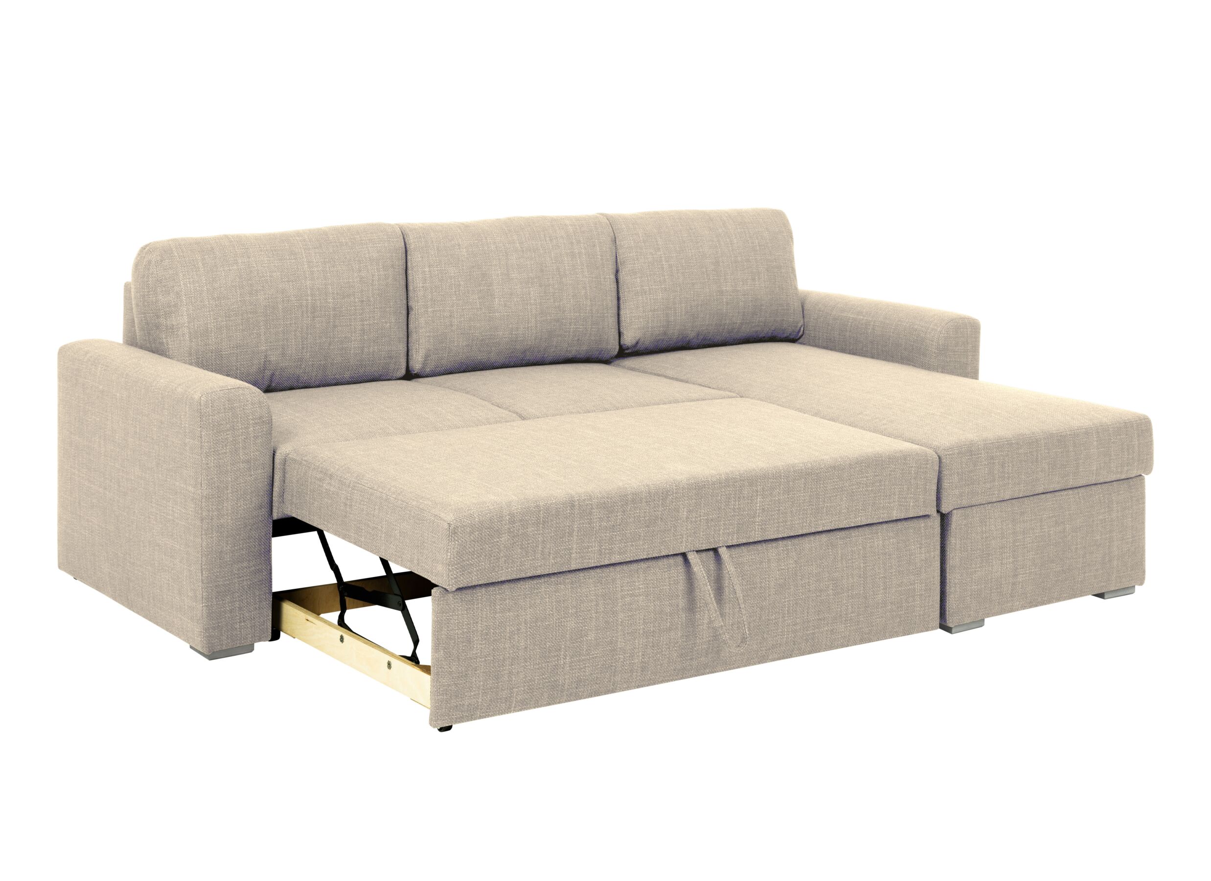 Indeling - Hoeksalon 226x165cm - stof - beige met bedfunctie en opbergruimte