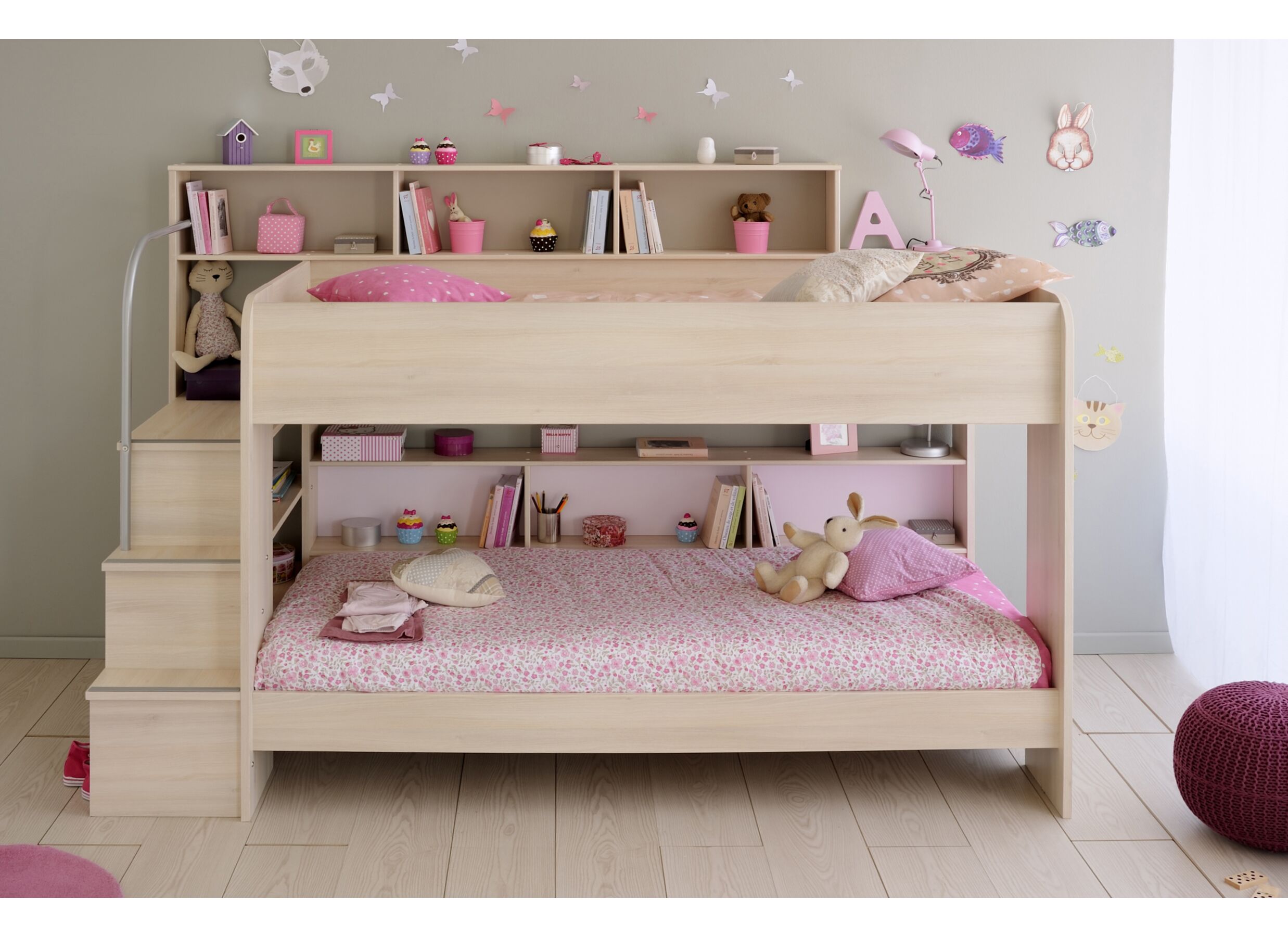 Stapelbed Bibop 90x200cm - meubelplaat - acacia