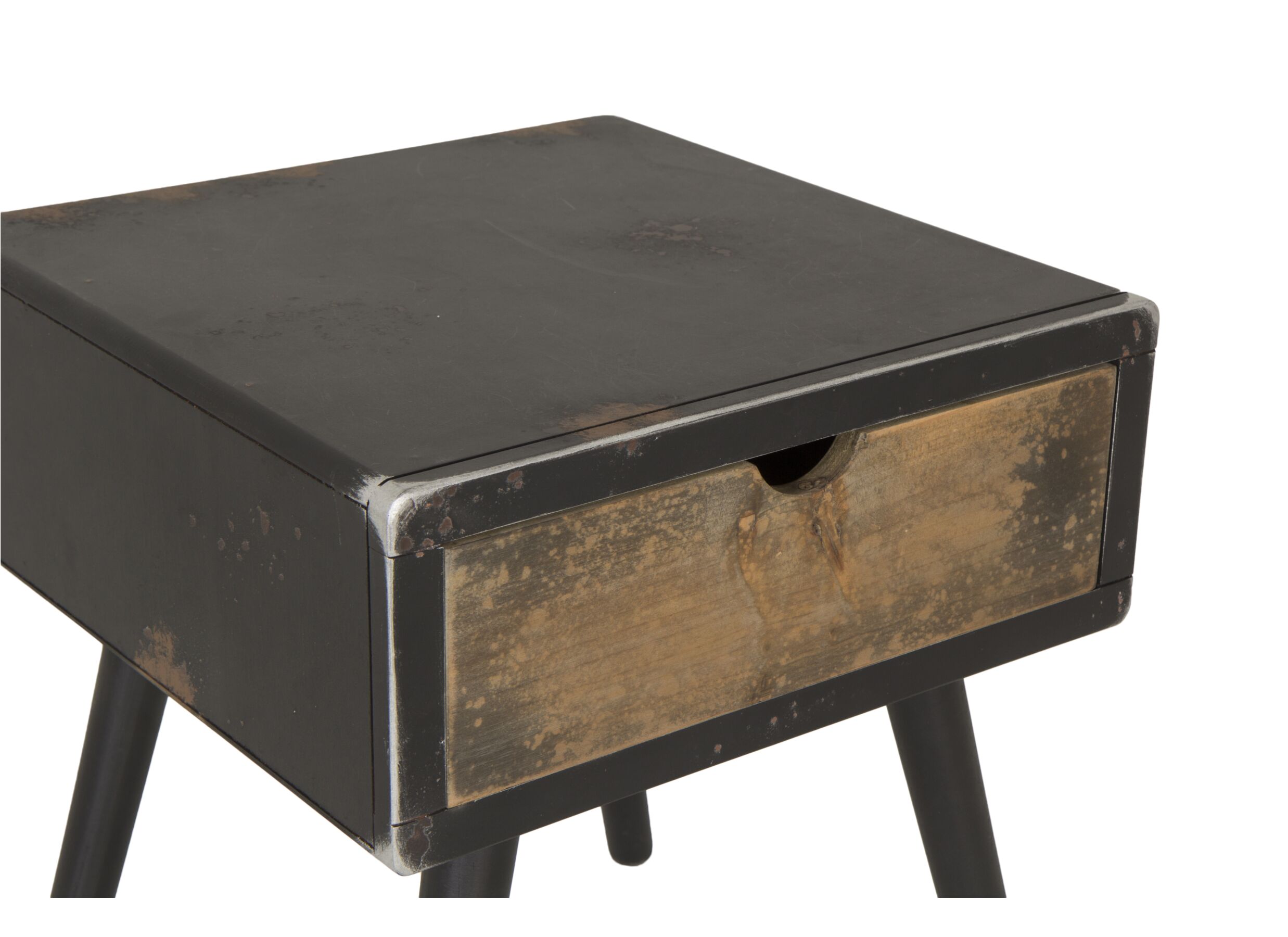 Detail - Table de chevet Esperanto 40x40x46cm - sapin massif & décor - naturel/noir