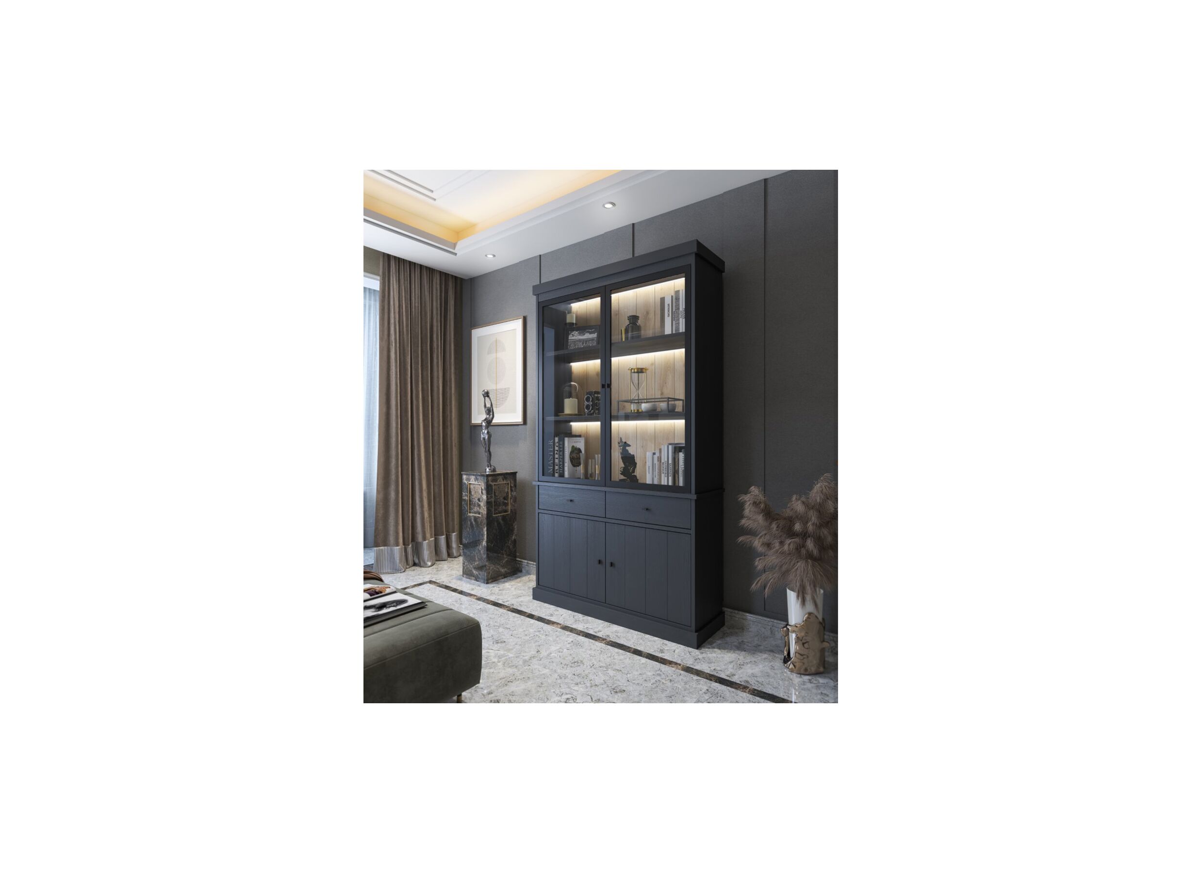 Vitrinekast Valencia 124cm - melamine - zwarte eik