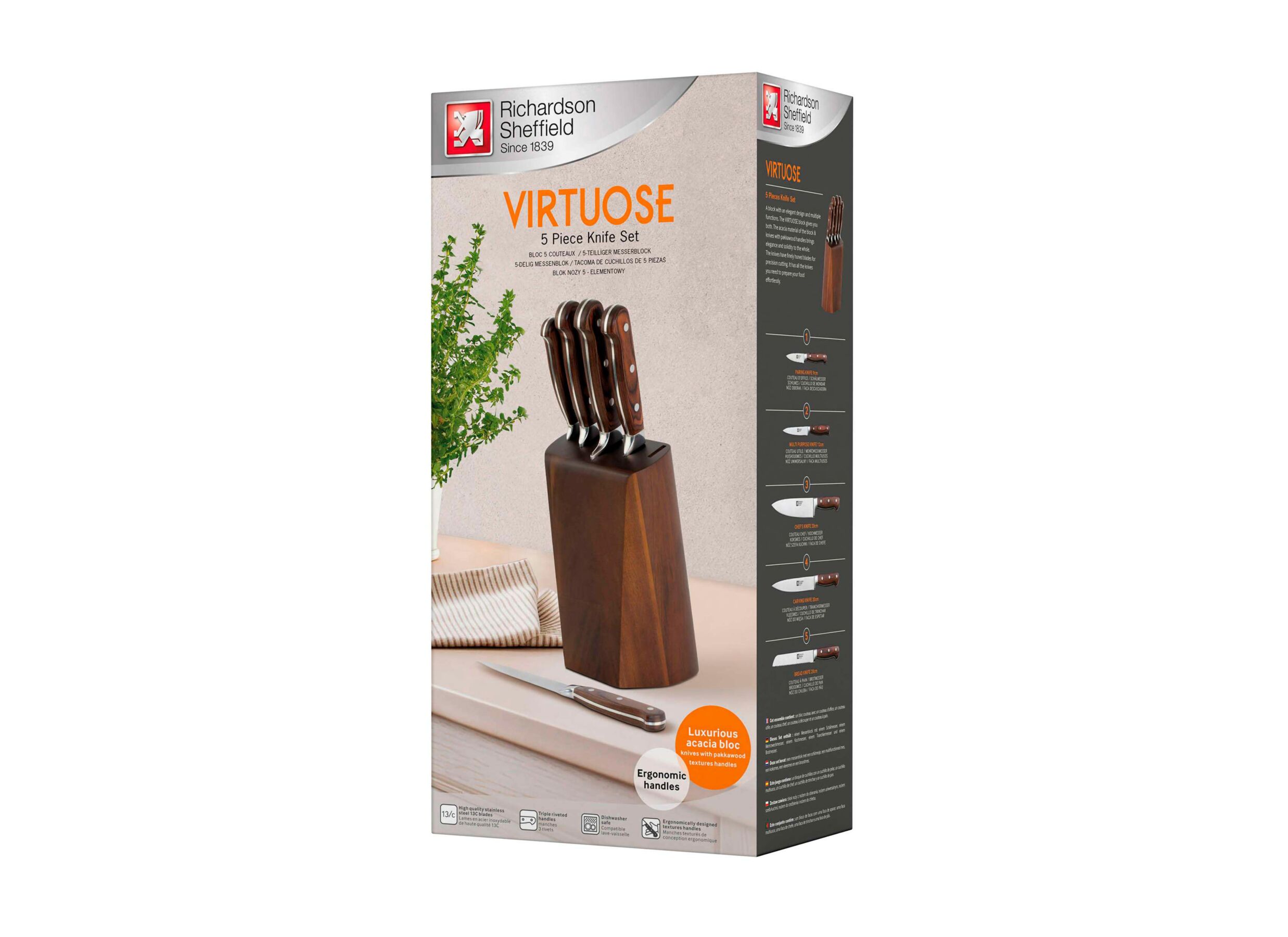 Overzichtsfoto - Messenblok Virtuose 5-delig - hout/roestvrij staal