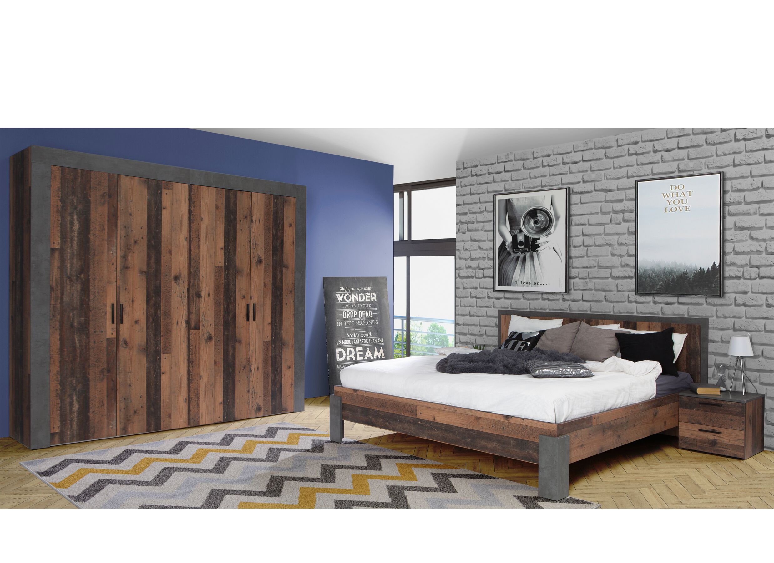 Chambre à coucher Attaylar avec lit 180x200cm - armoire 230cm