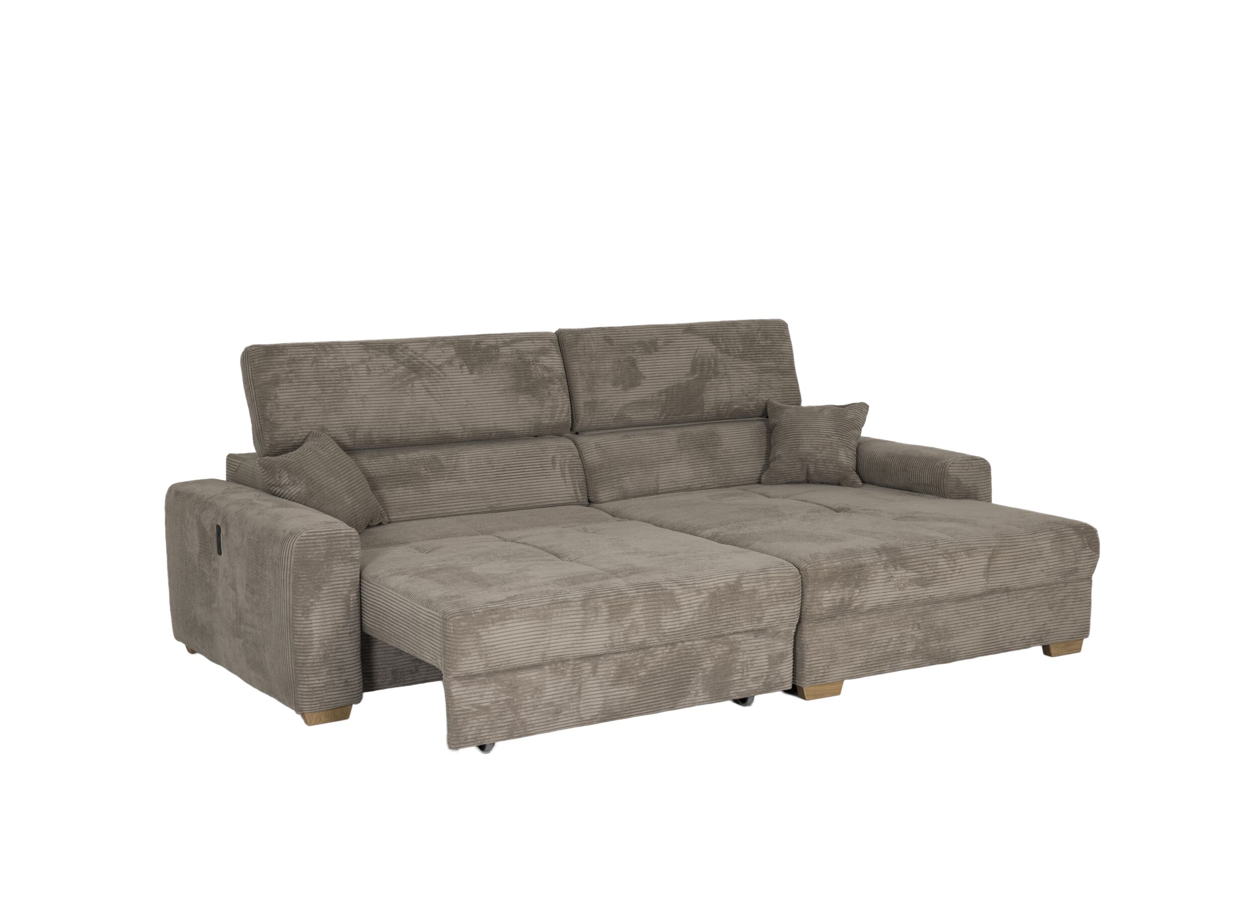 Aperçu - Canapé d'angle Slider 279 x 186 cm - tissu ribcord - marron avec fonction lit