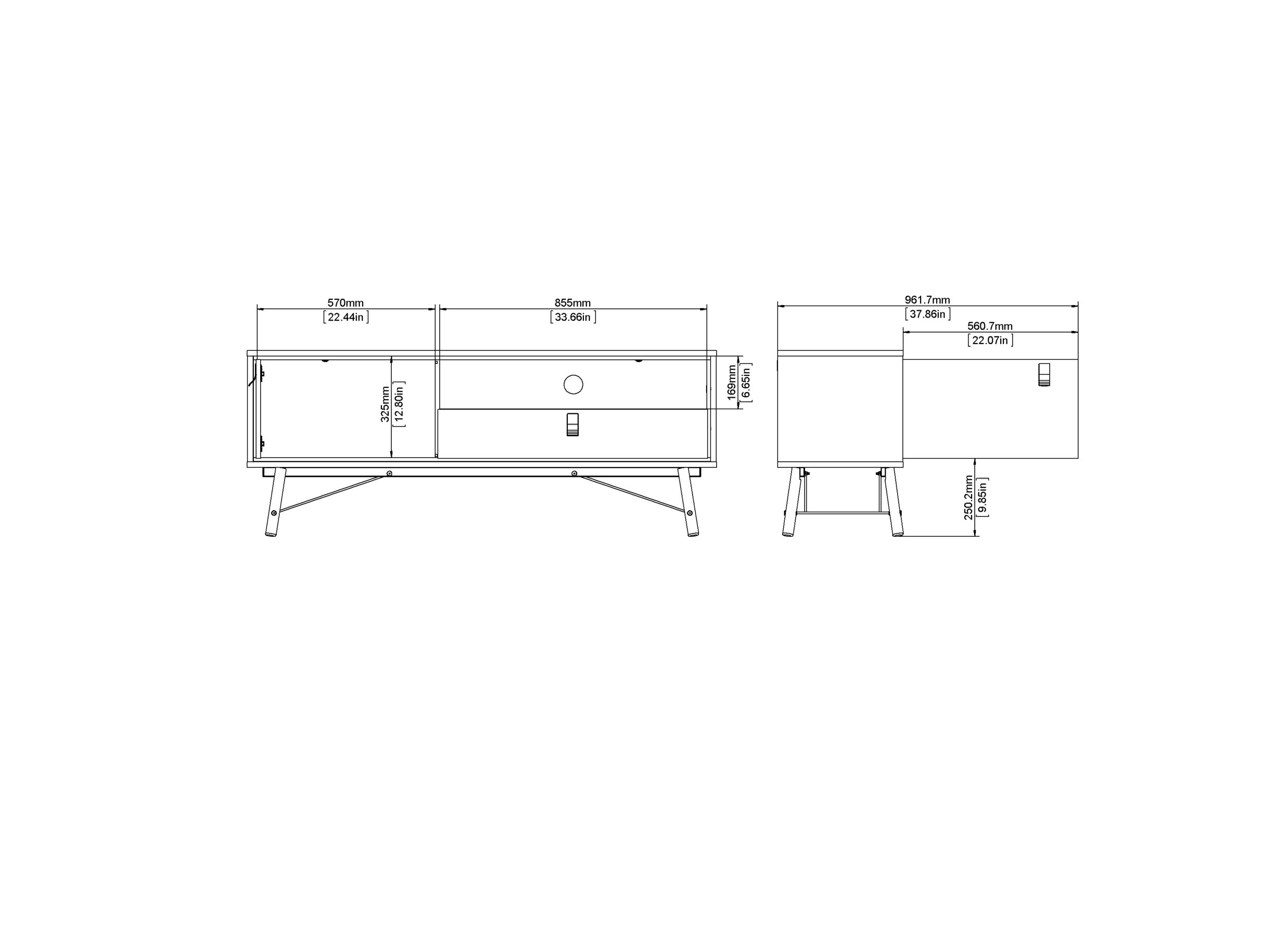 Tv-meubel Ry 151cm - vezelplaat - mat zwart & okkernoot