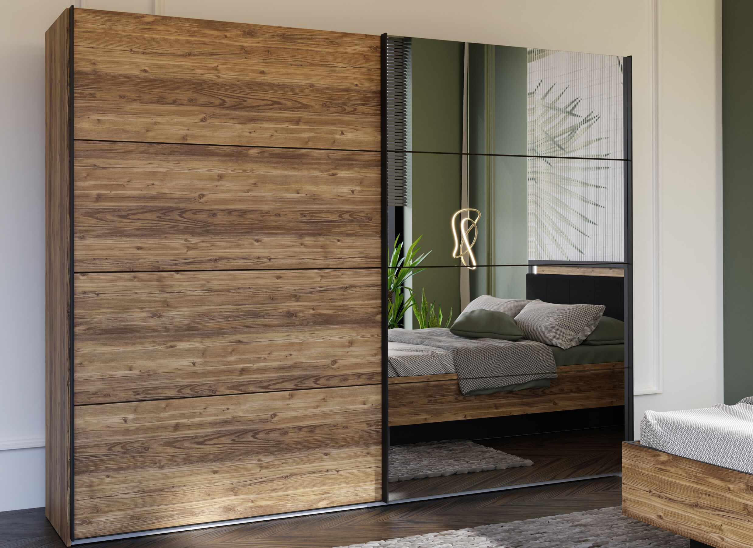 Sfeerfoto - Schuifdeurkast Hayato 270cm - decor - bruin & zwart