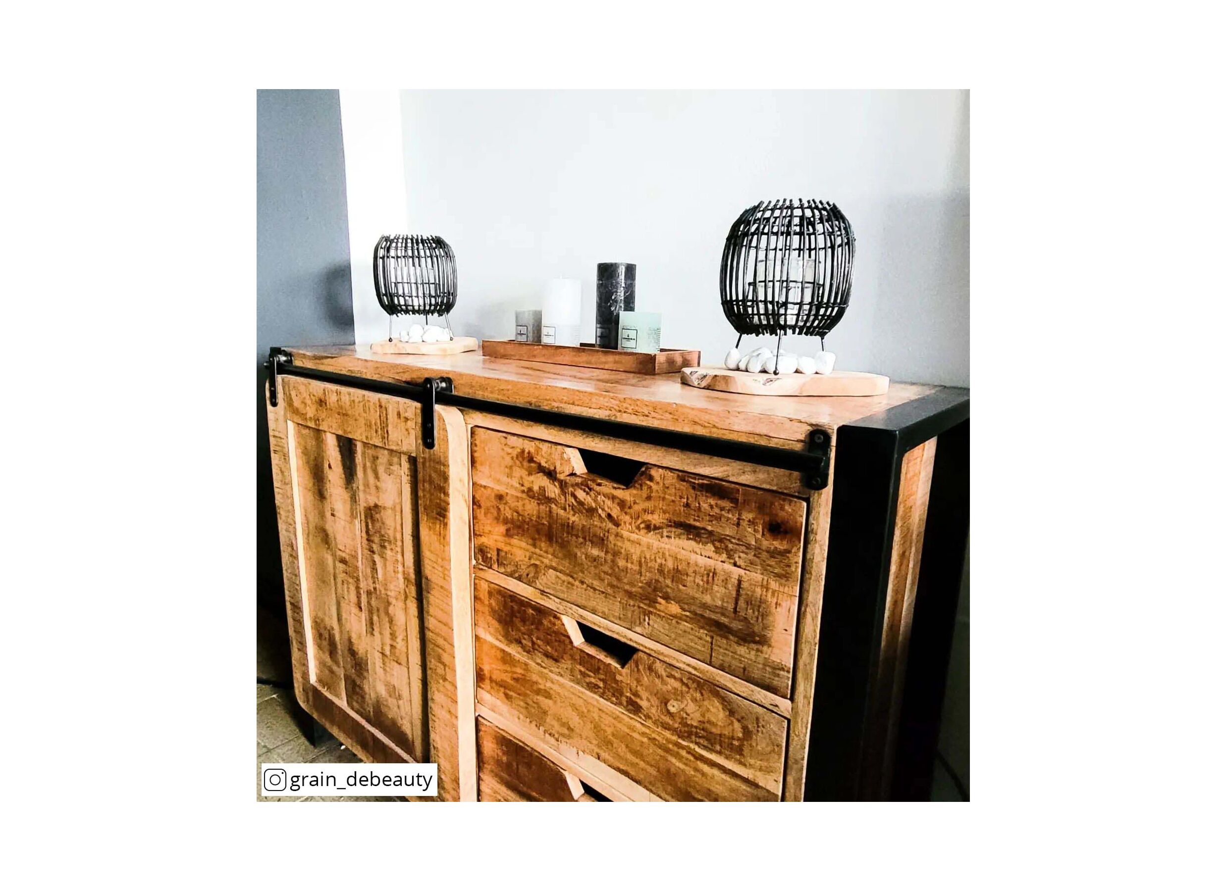 Commode Woodstock 120x45x90cm - mango massief - naturel/zwart
