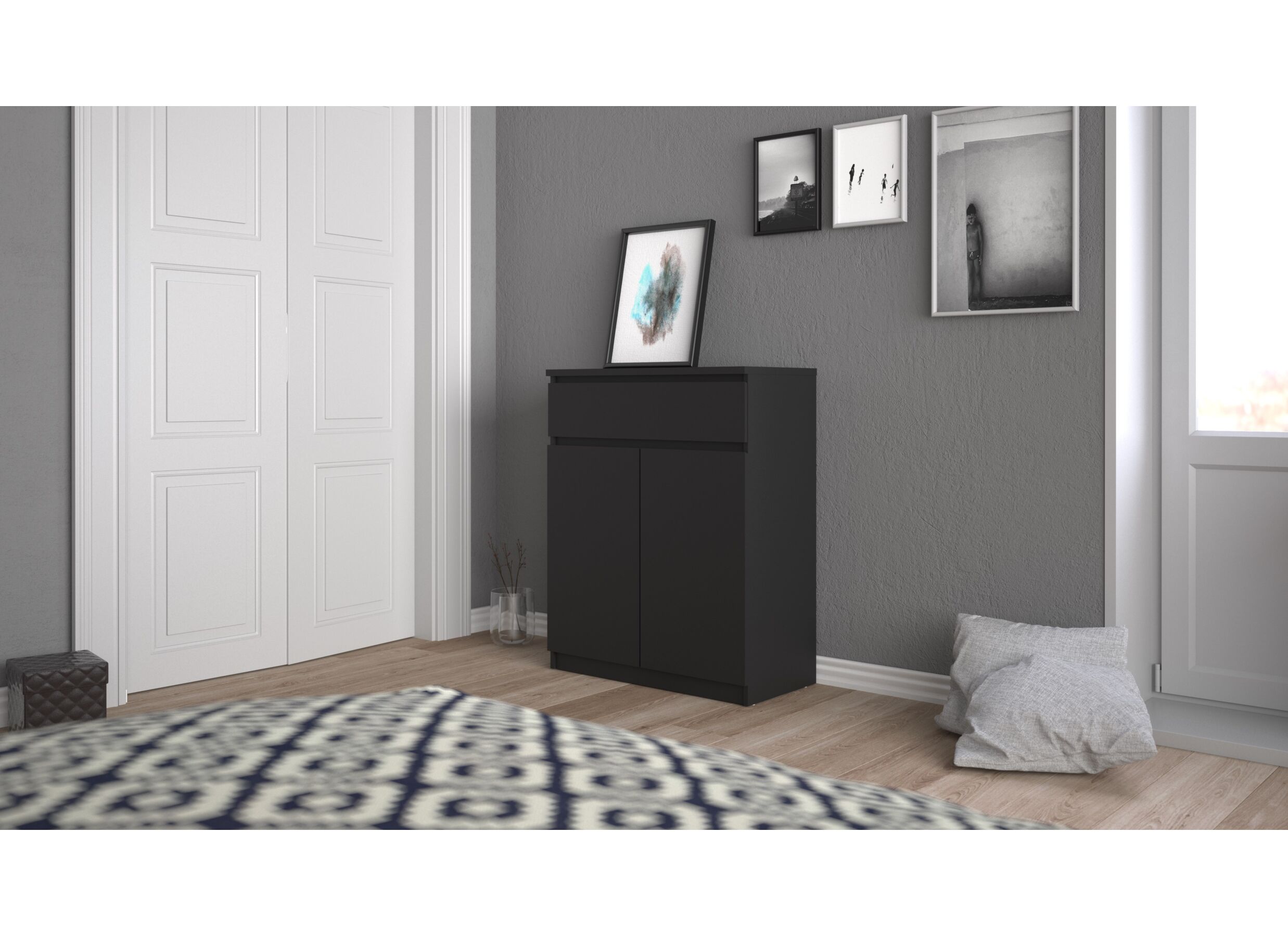 Foto ambiance - Commode Naia 80x40x101m - mélamine - noir mat