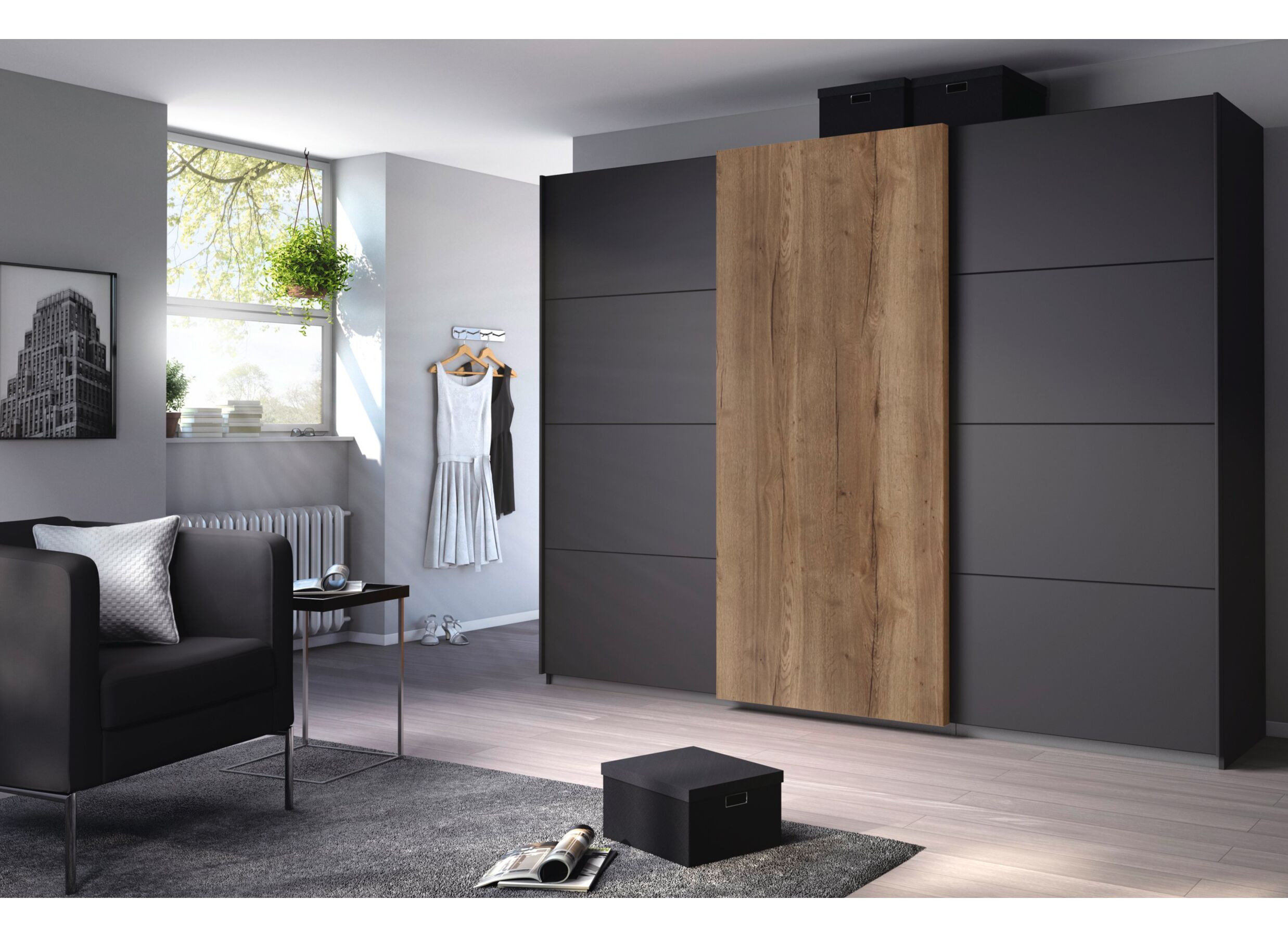 Armoire à portes coulissantes 271cm - décor - gris metallic