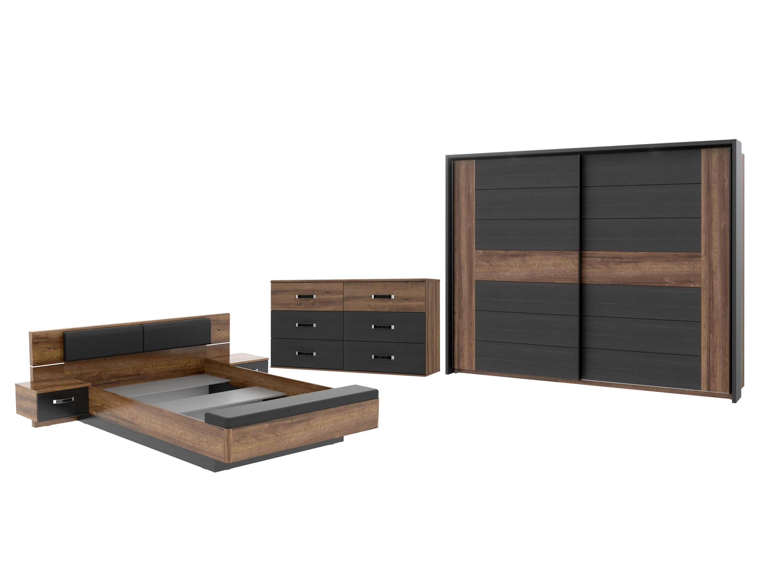 Chambre à coucher avec lit 180x200cm - armoire 281cm - Chambre à coucher Dolce avec lit 180x200cm - armoire 281cm - commode 120cm