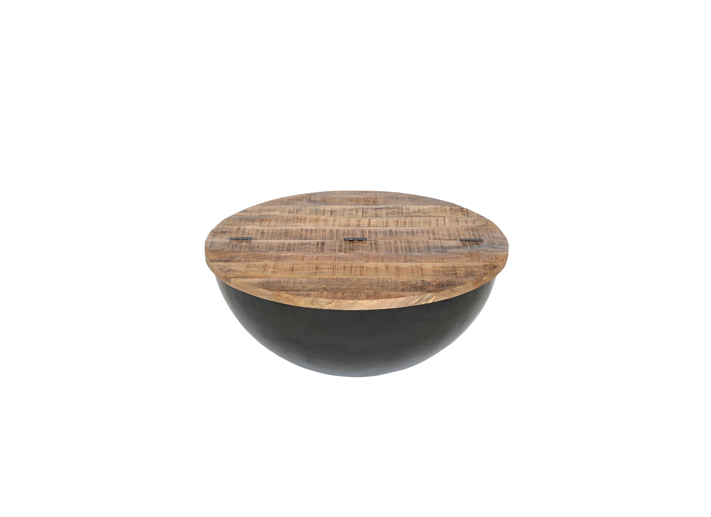 Plus Important - Table basse Antz Ø90cm - manguier massif & métal - naturel noir avec rangement