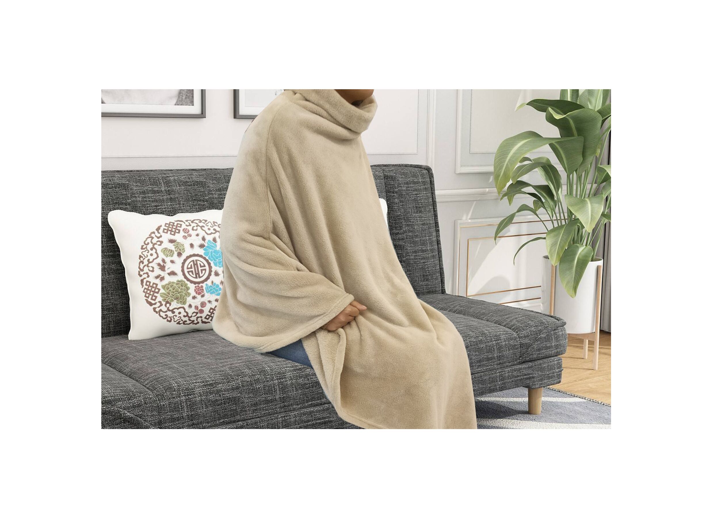 Detail - Poncho microfibre crème