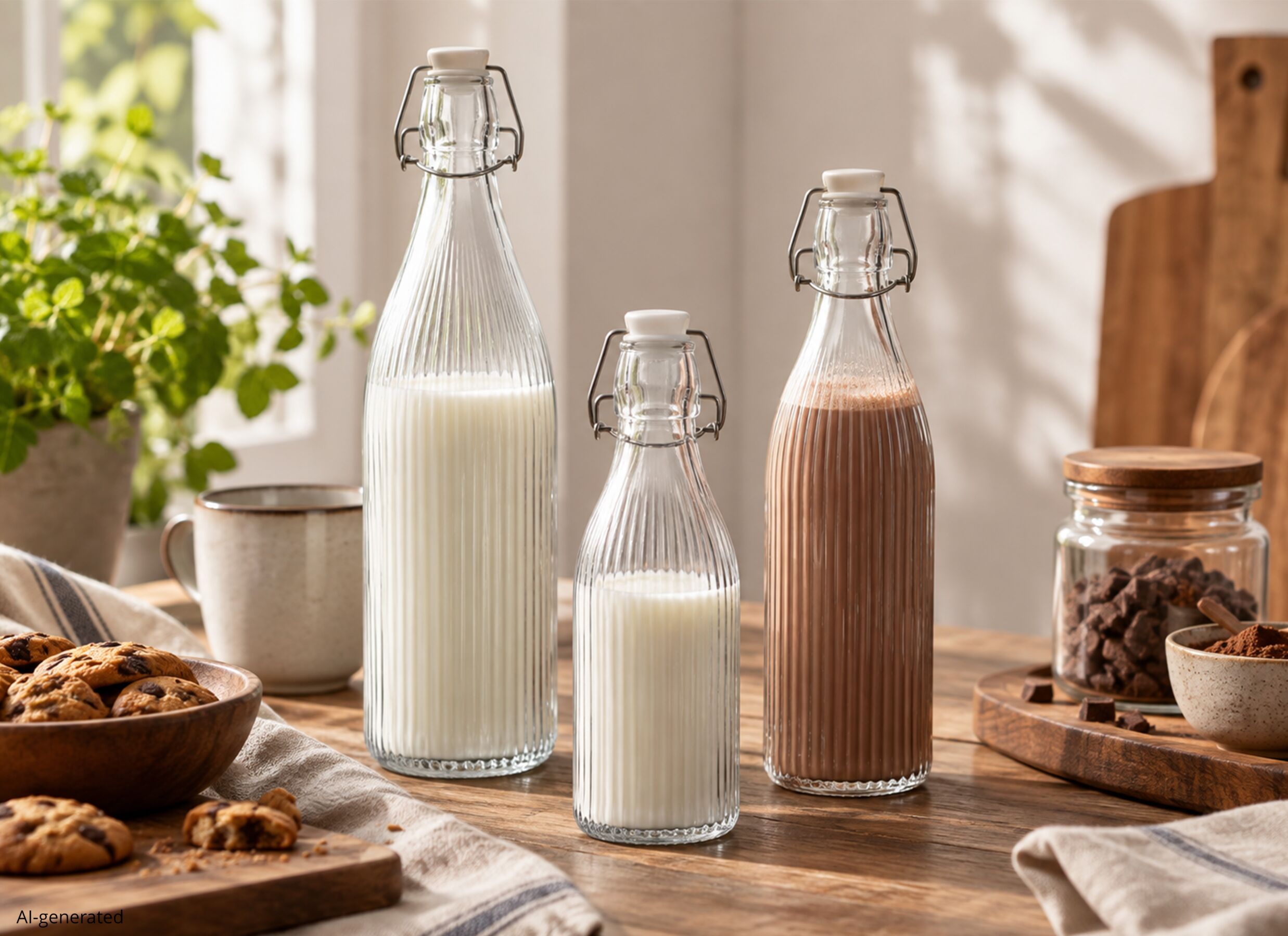AI Generated - Fles Gestreept 1L - glas - transparant