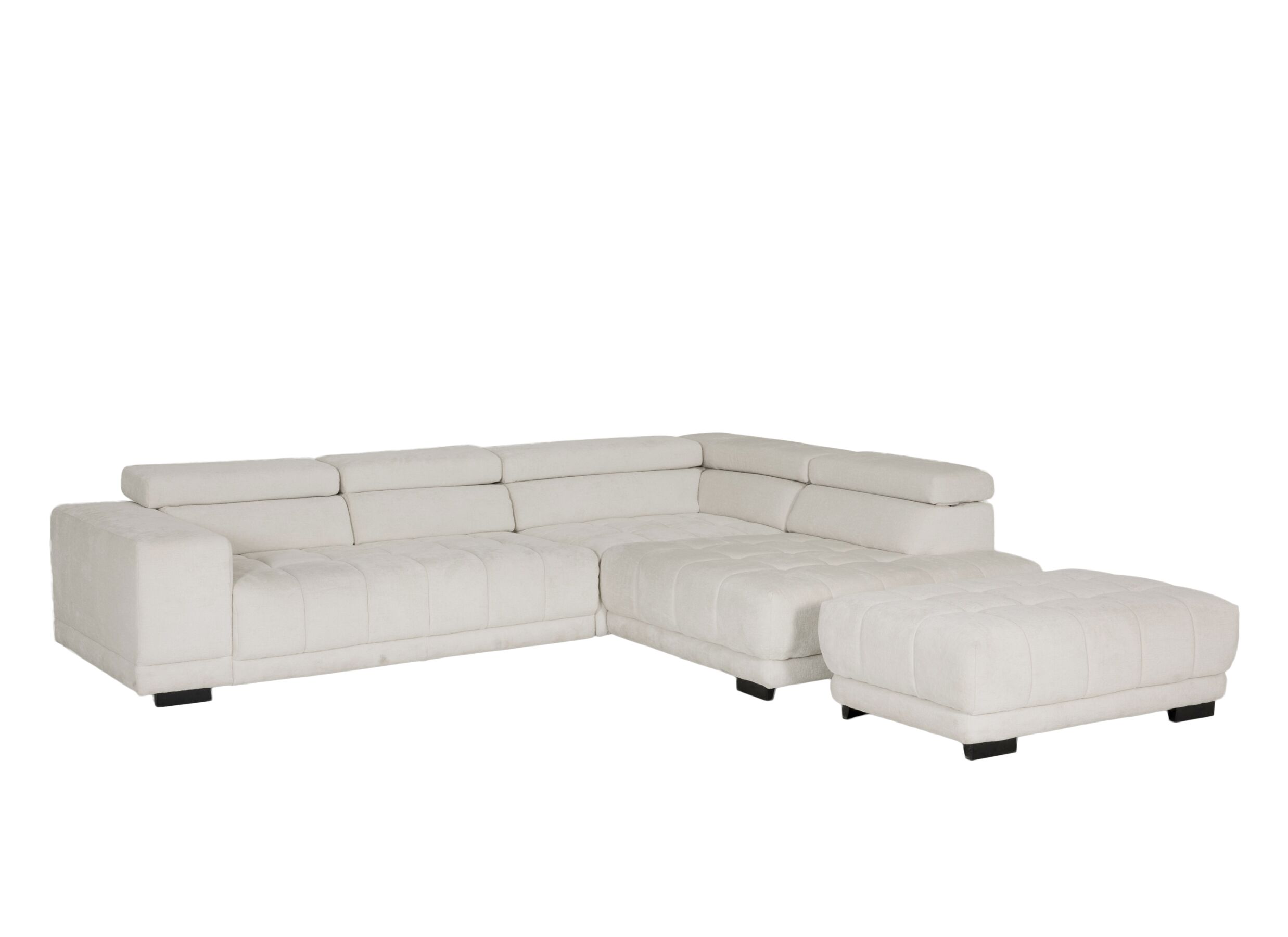 Hoeksalon Satellite-S 323x222cm - stof - naturel met poef en zitdiepteverstelling - Canapé d'angle Satellite-S 323x222 cm - tissu - naturel avec pouf et réglage de la profondeur du siège