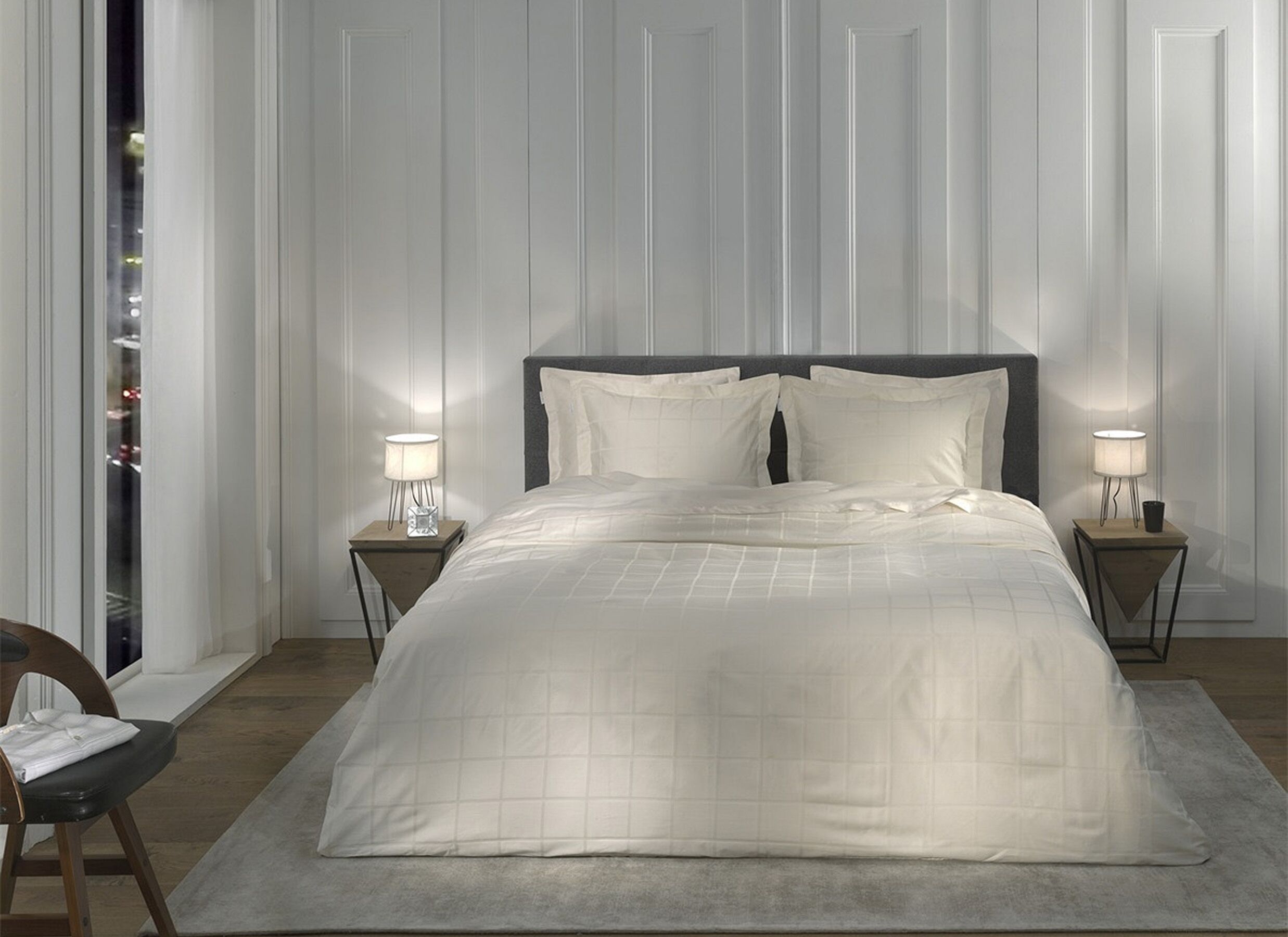 Foto ambiance - Housse de couette Heckettlane Diamante 240x220cm - satin de coton - blanc cassé