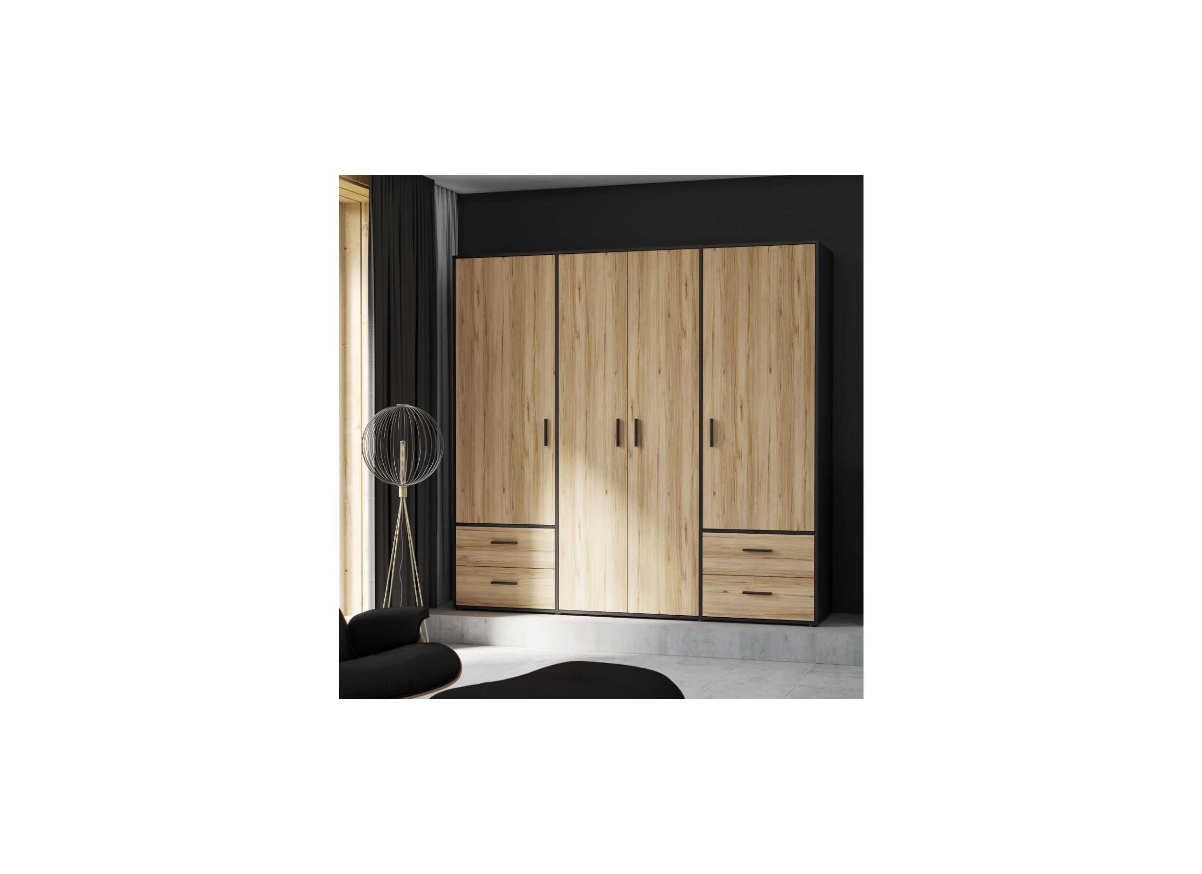 Garde-robe Mokkaro 206cm - décor - noir/chêne châtaignier