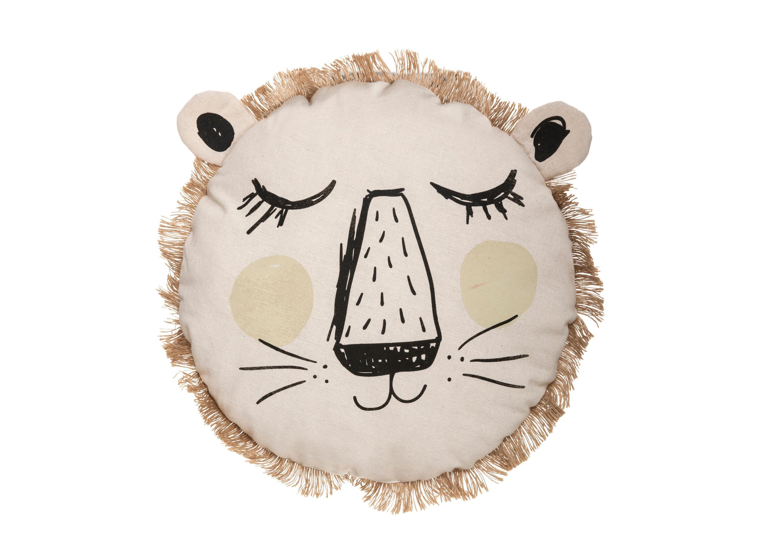 Kussen Leeuw 44x44cm - katoen - beige wit