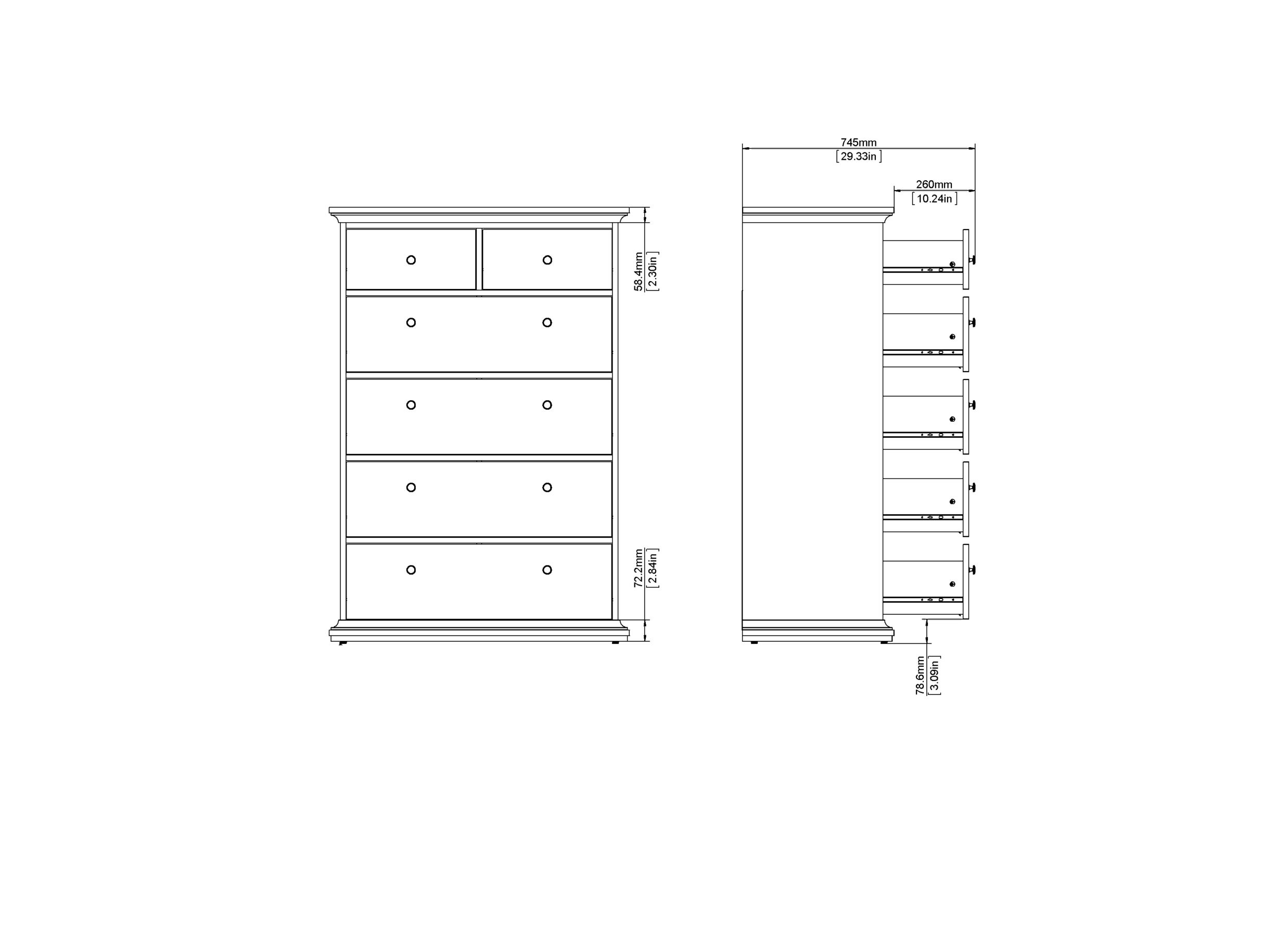 Ladekast Paris 96x49x140cm - decor - wit