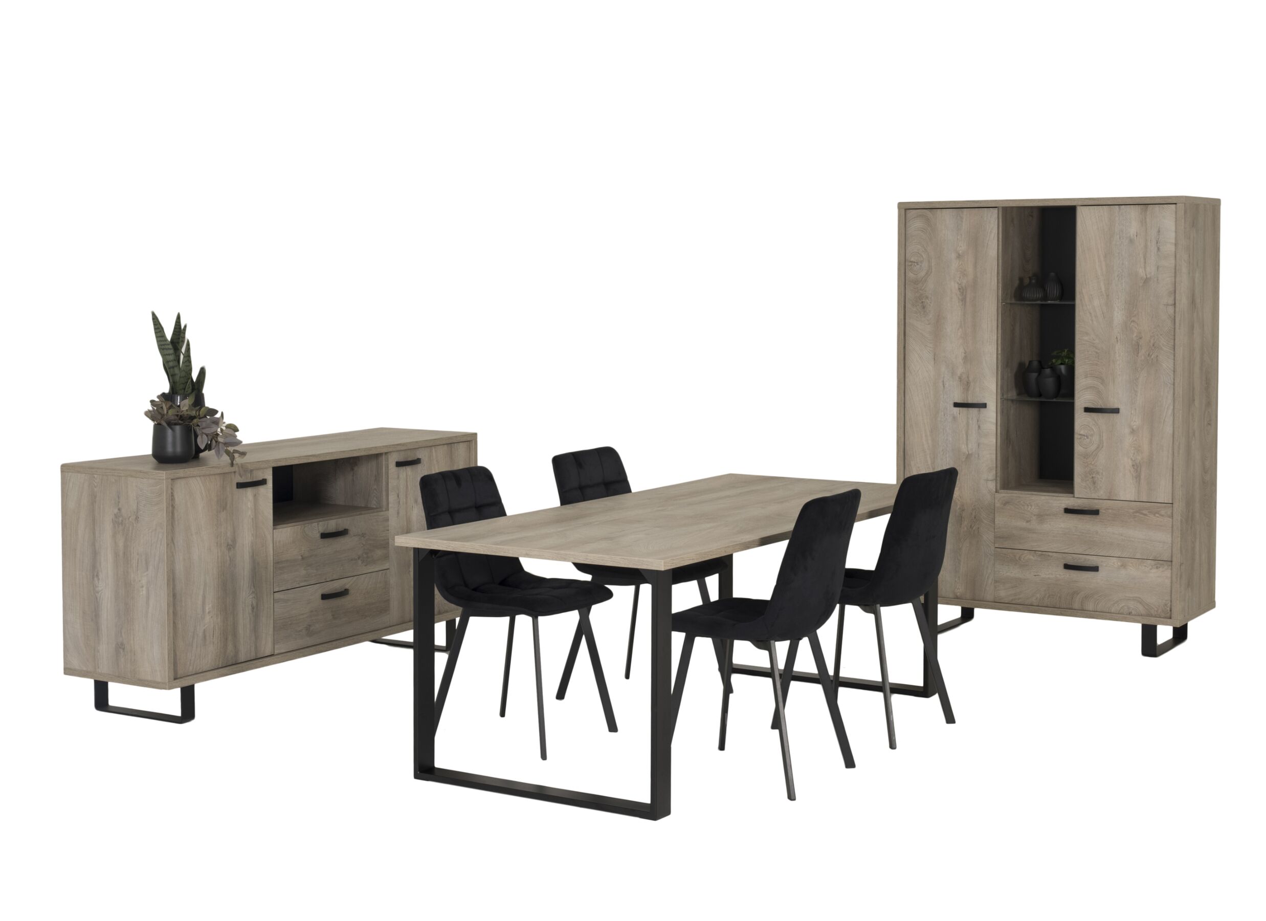 Eetkamer Como 2 met 4 stoelen Runner - tafel 200x95cm - dressoir 170cm - kast 120cm - Salle à manger Como 2 avec 4 chaises Runner - table 200x95cm - buffet 170cm - armoire 120cm