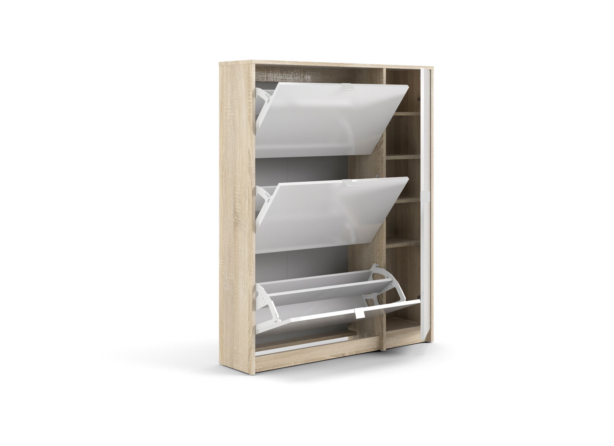 Armoire à chaussures Bright 102x24x125cm - décor - chêne & blanc laqué