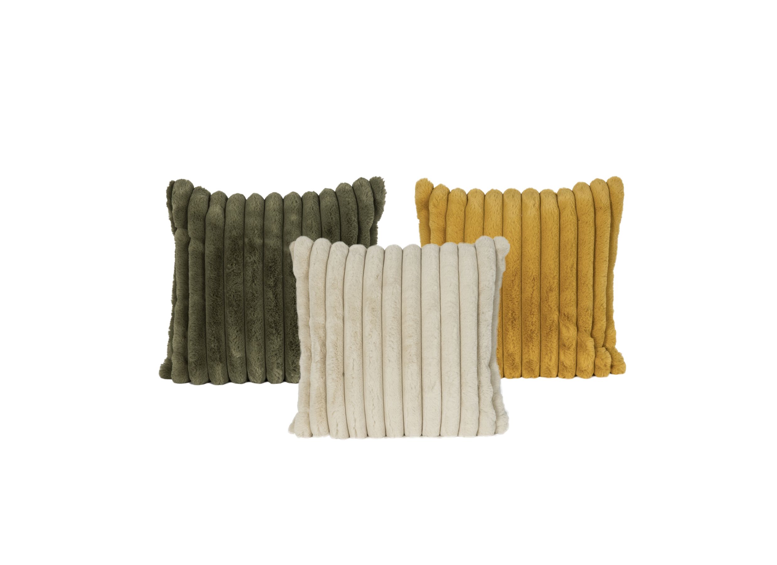 Photo ensemble - Coussin Gabriella 60x60cm - imitation fourrure de lapin - jaune