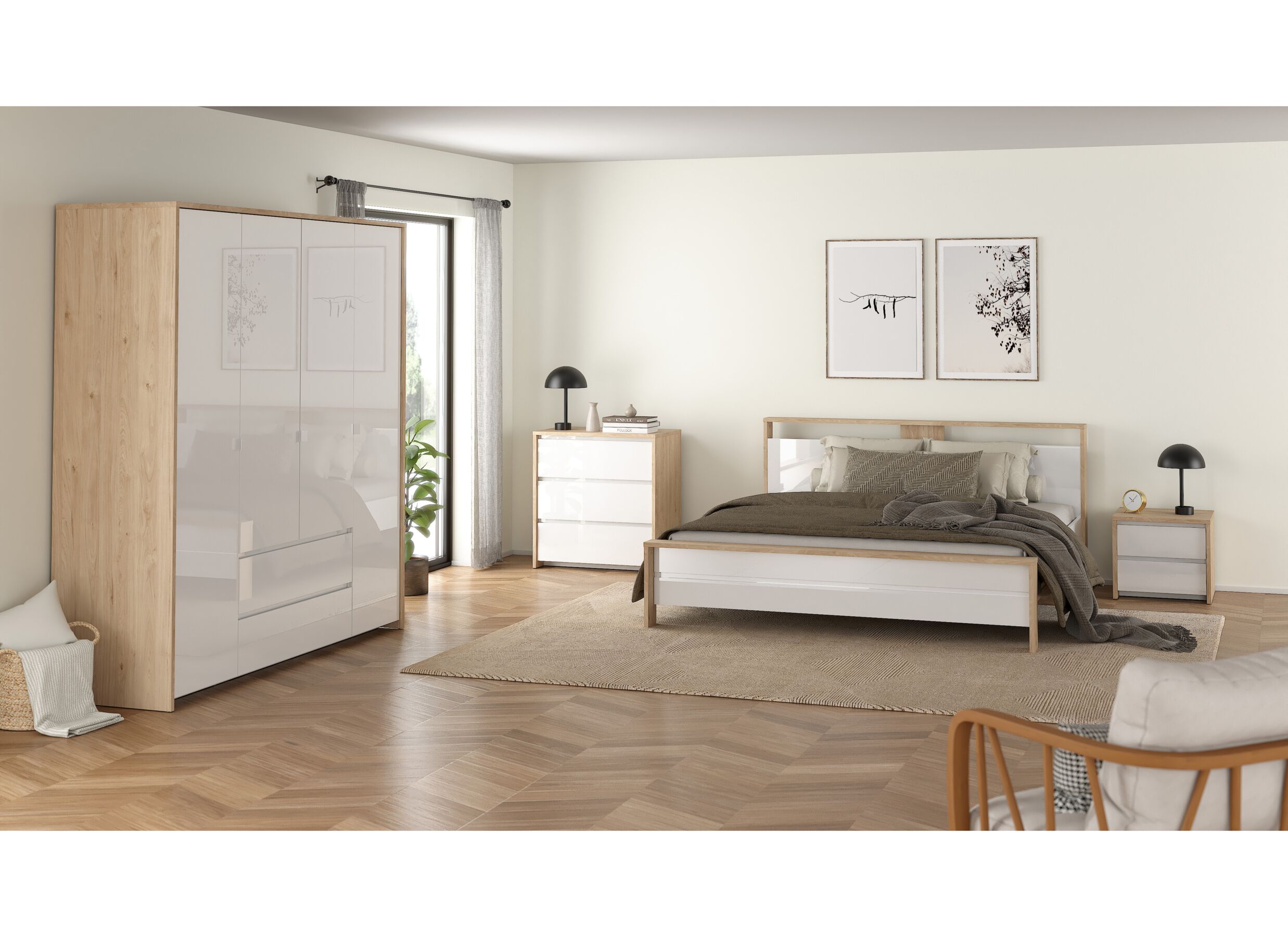 Photo ensemble - Commode Next 80x48x84cm - décor - blanc/jackson hickory