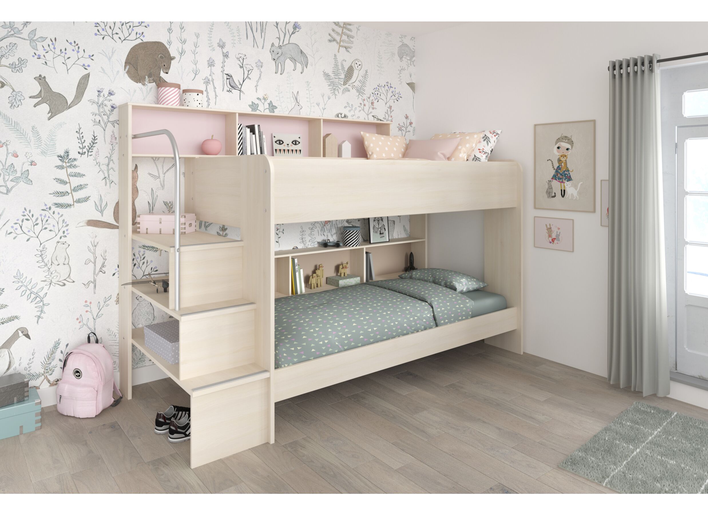 Stapelbed Bibop 90x200cm - meubelplaat - acacia