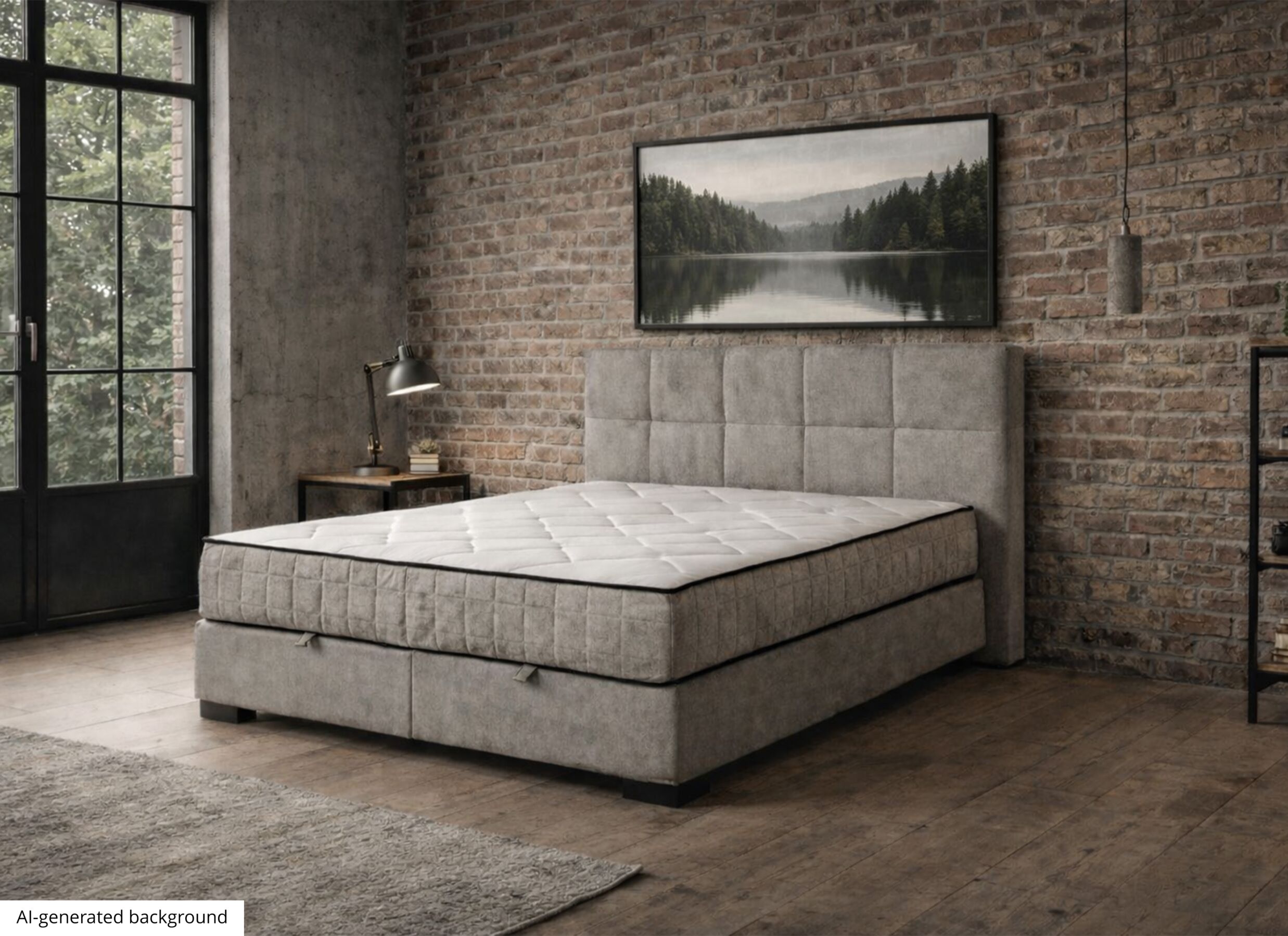 AI Generated - Lit box Nagol A 180x200cm - tissu - argent avec rangement