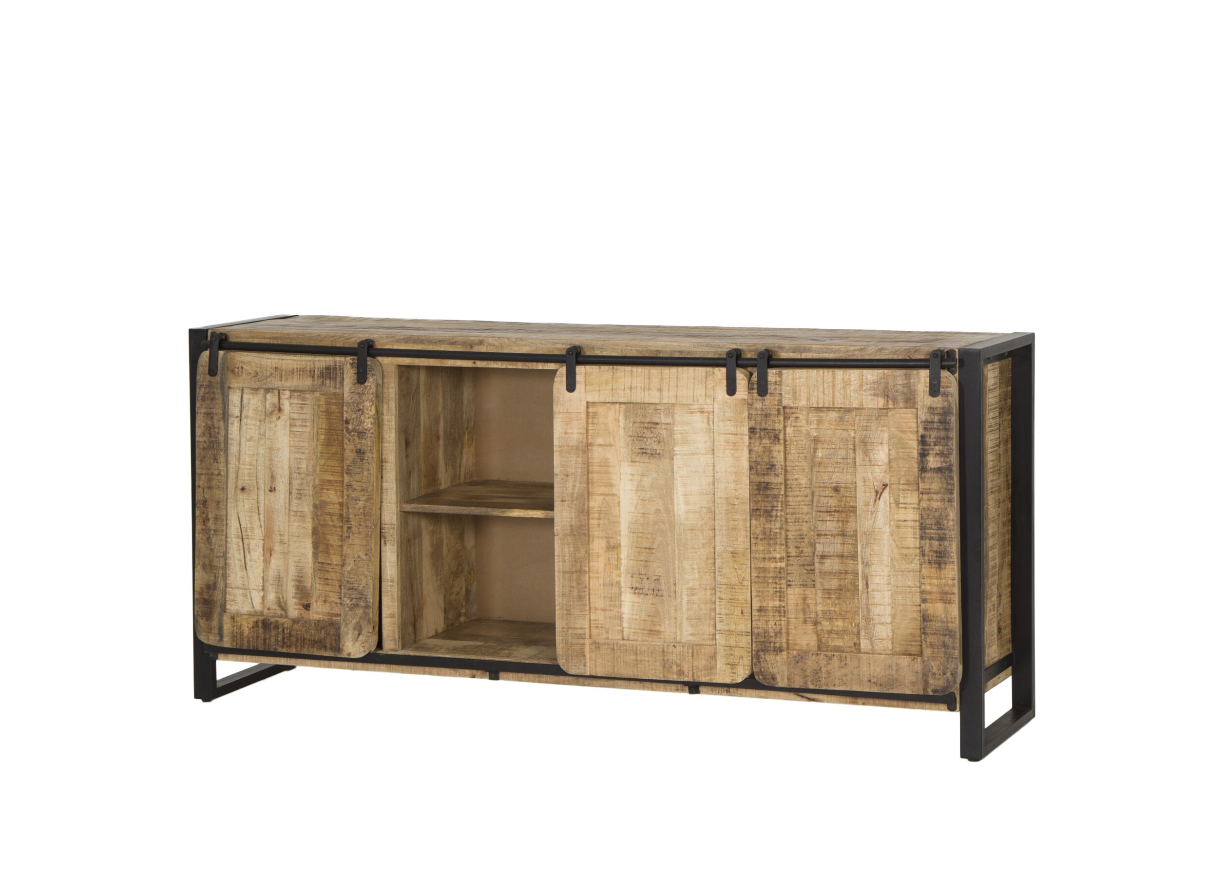 Buffet Woodstock 200x45cm - manguier massif & métal - naturel/noir