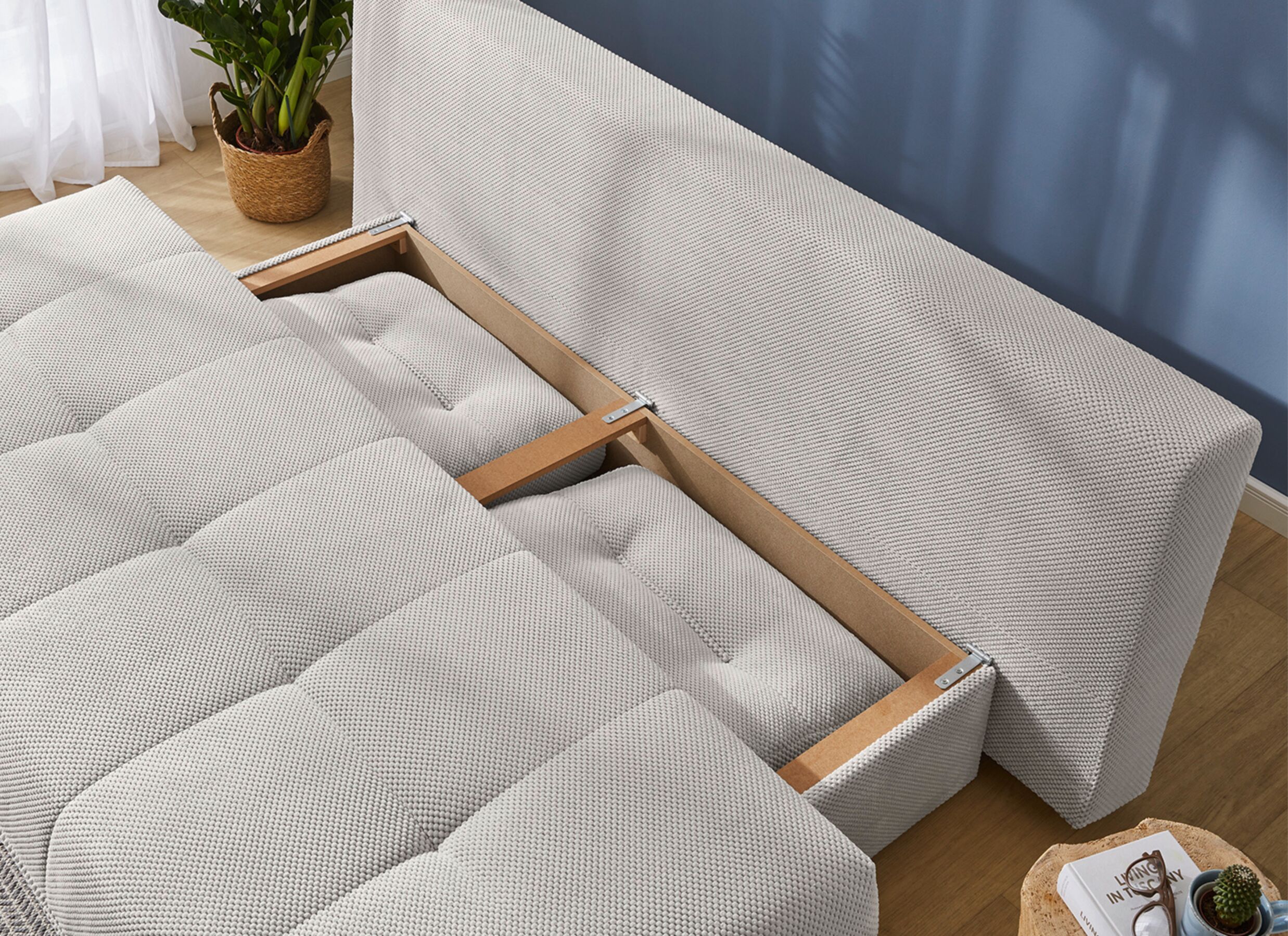 Detail - Canapé-lit Till 2 personnes - tissu - beige met opbergruimte