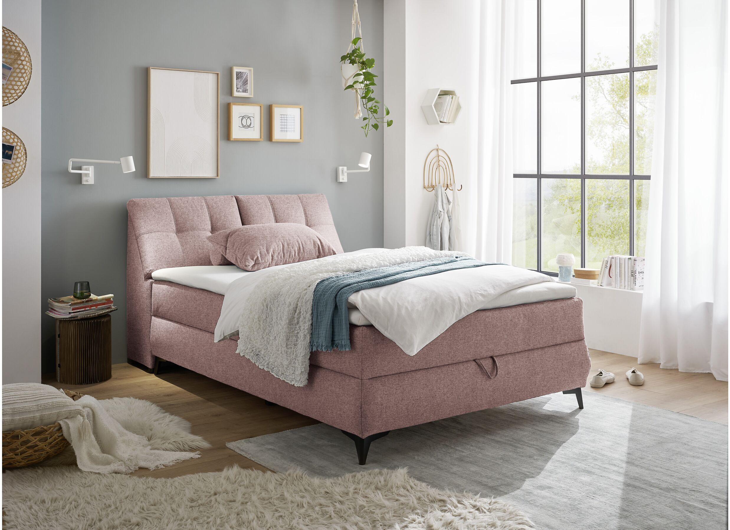 Sfeerfoto - Bedbox Atlantis 140x200cm met opbergruimte stof flamingo