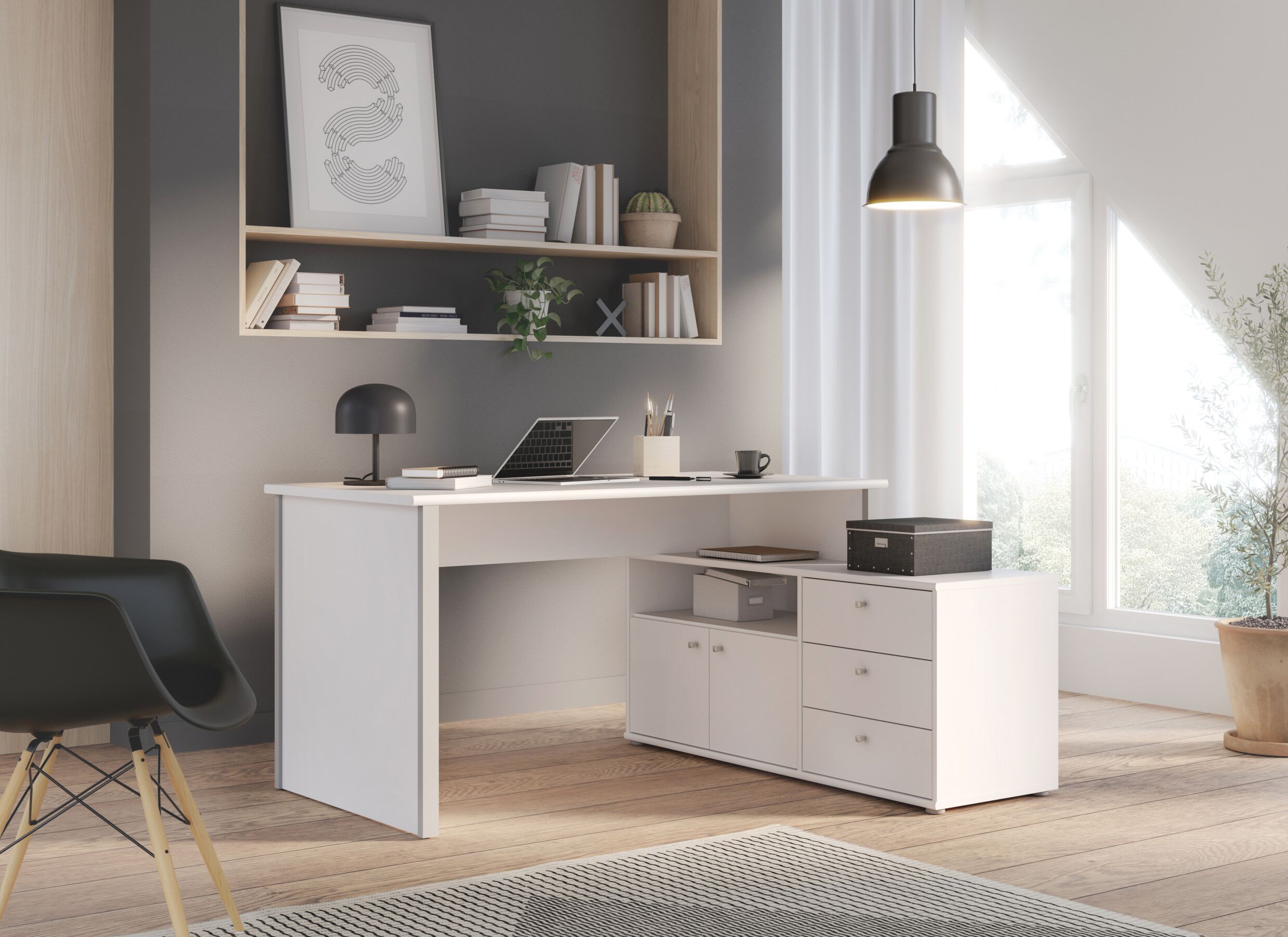 Foto ambiance - Bureau d'angle Topic 151x121x75cm - décor - blanc