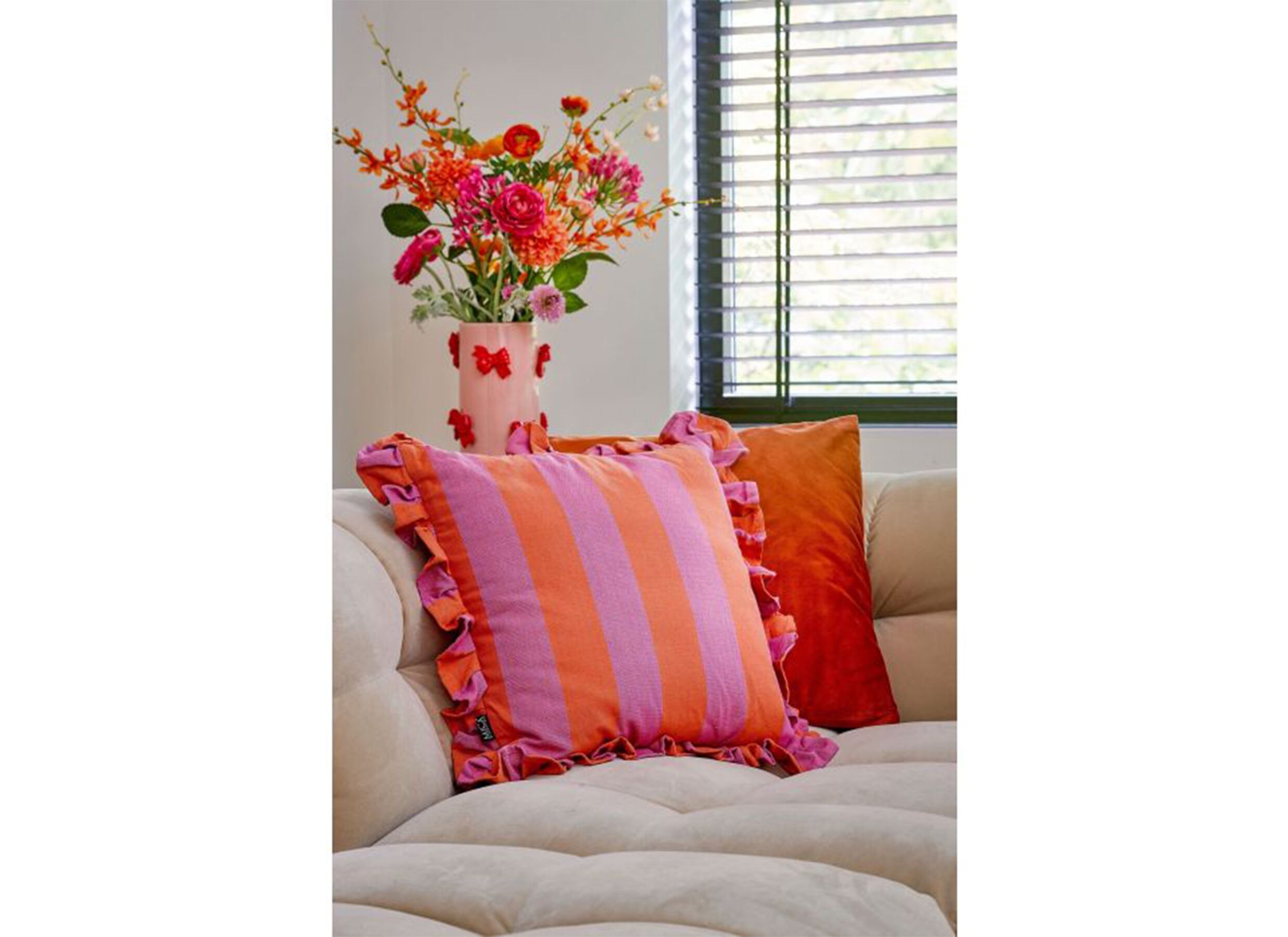 Sfeerfoto - Kussen 45x45cm - katoen - roze & rood