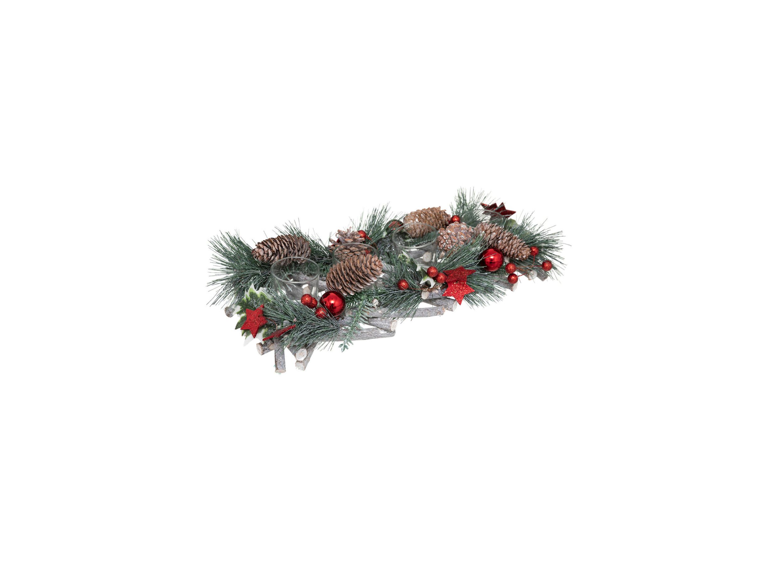 Theelichthouder Kerststukje 4 theelichten H8cm groen/rood - Photophore Décorations de Noël 4 photophores H8cm vert/rouge