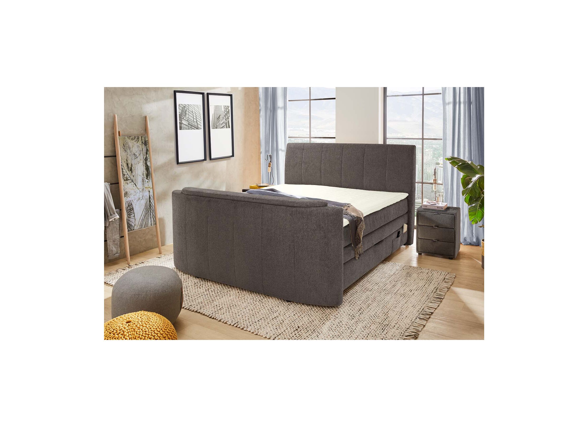 Boxspring Belair Max 180x200cm avec ascenseur TV et rangement tissu anthracite - Boxspring Belair Max 180x200cm avec ascenseur TV et rangement tissu anthracite