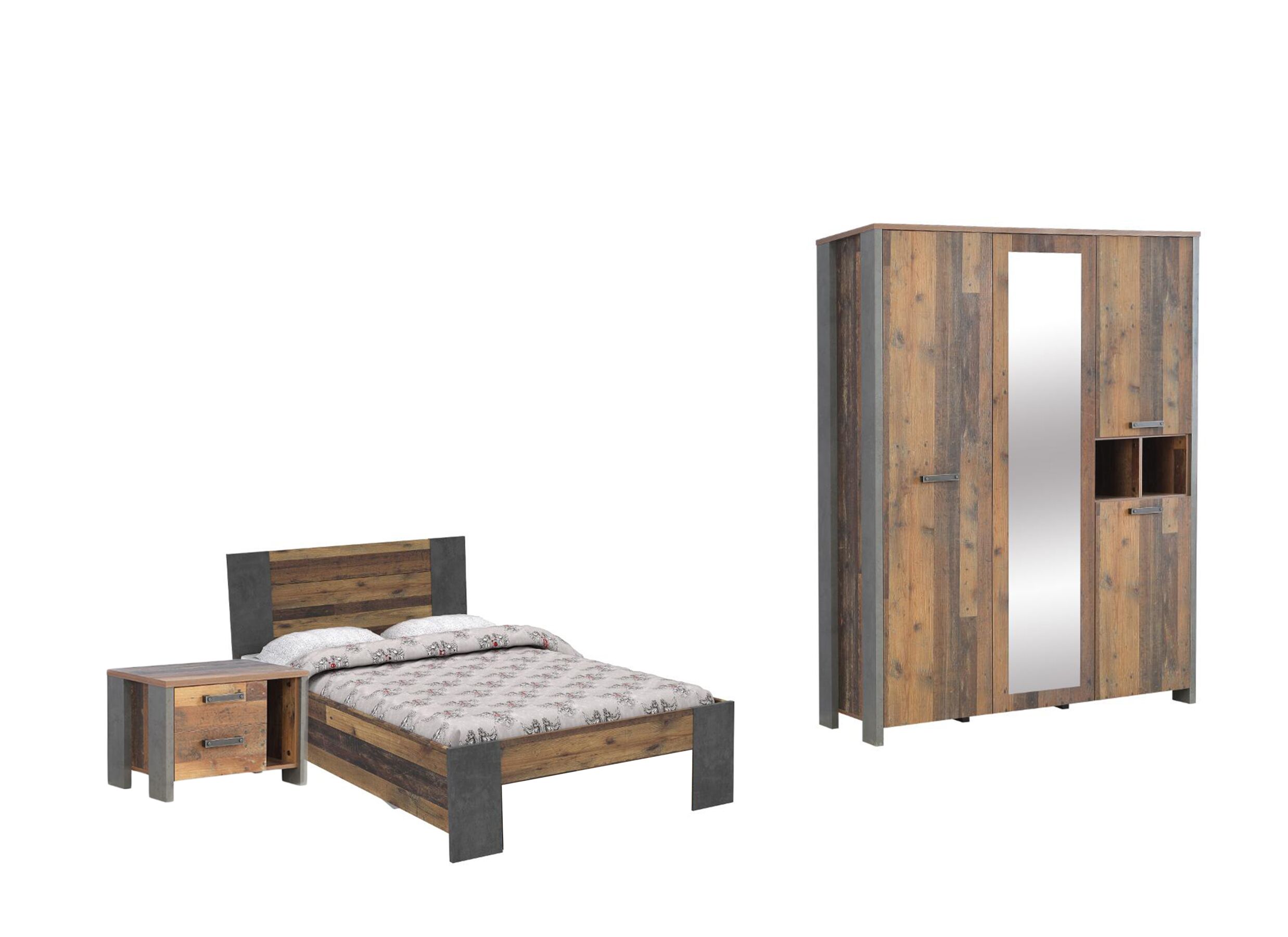 Chambre enfant avec armoire 3 portes - lit 120x200cm oldwood - Chambre enfant Clif avec armoire 3 portes - lit 120x200cm - oldwood