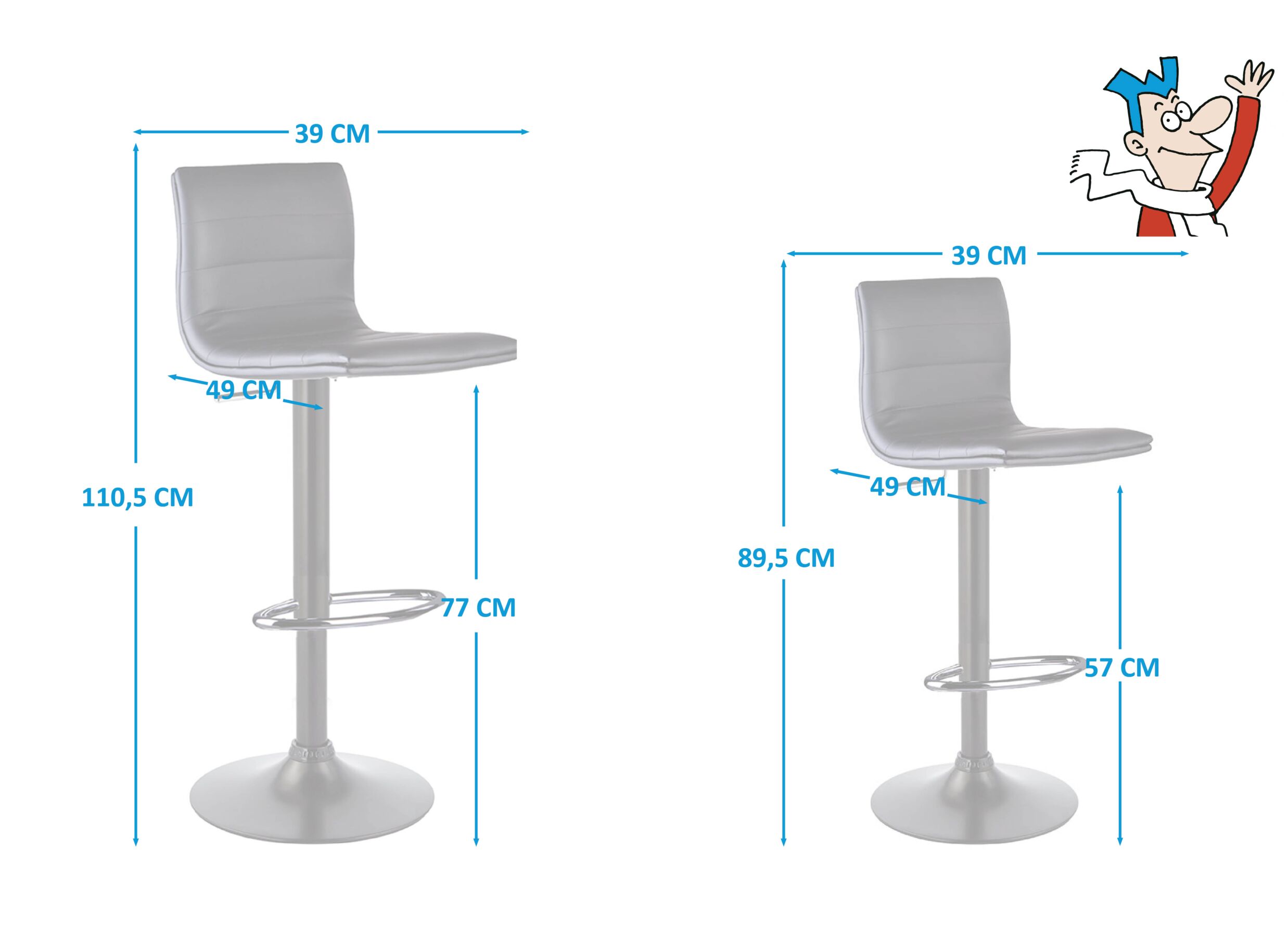 Chaise de bar Midnight HA57-77cm - similicuir - noir
