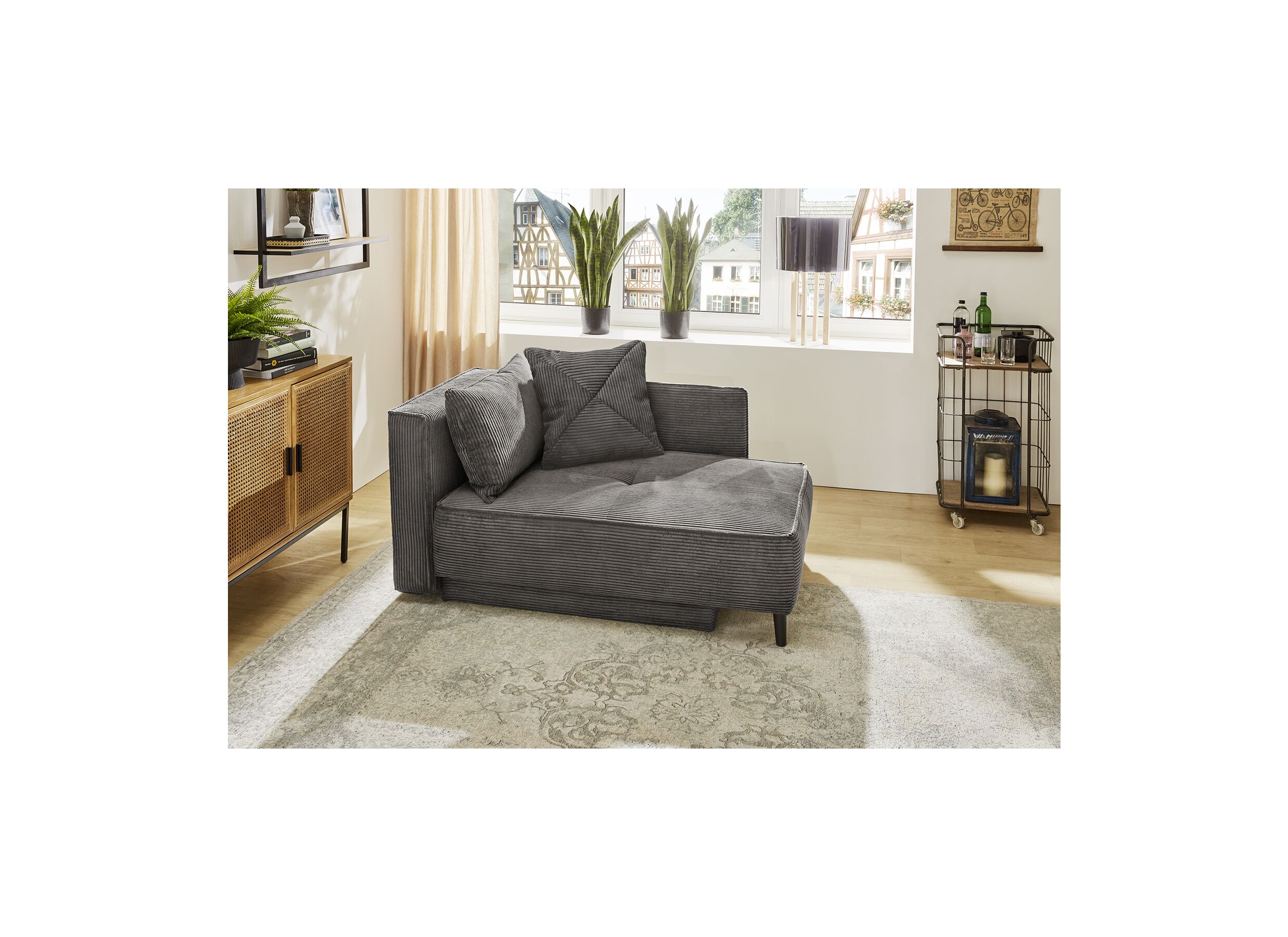 Chaise longue Rex Recamière 155x95x81cm - stof - grijs met bedfunctie
