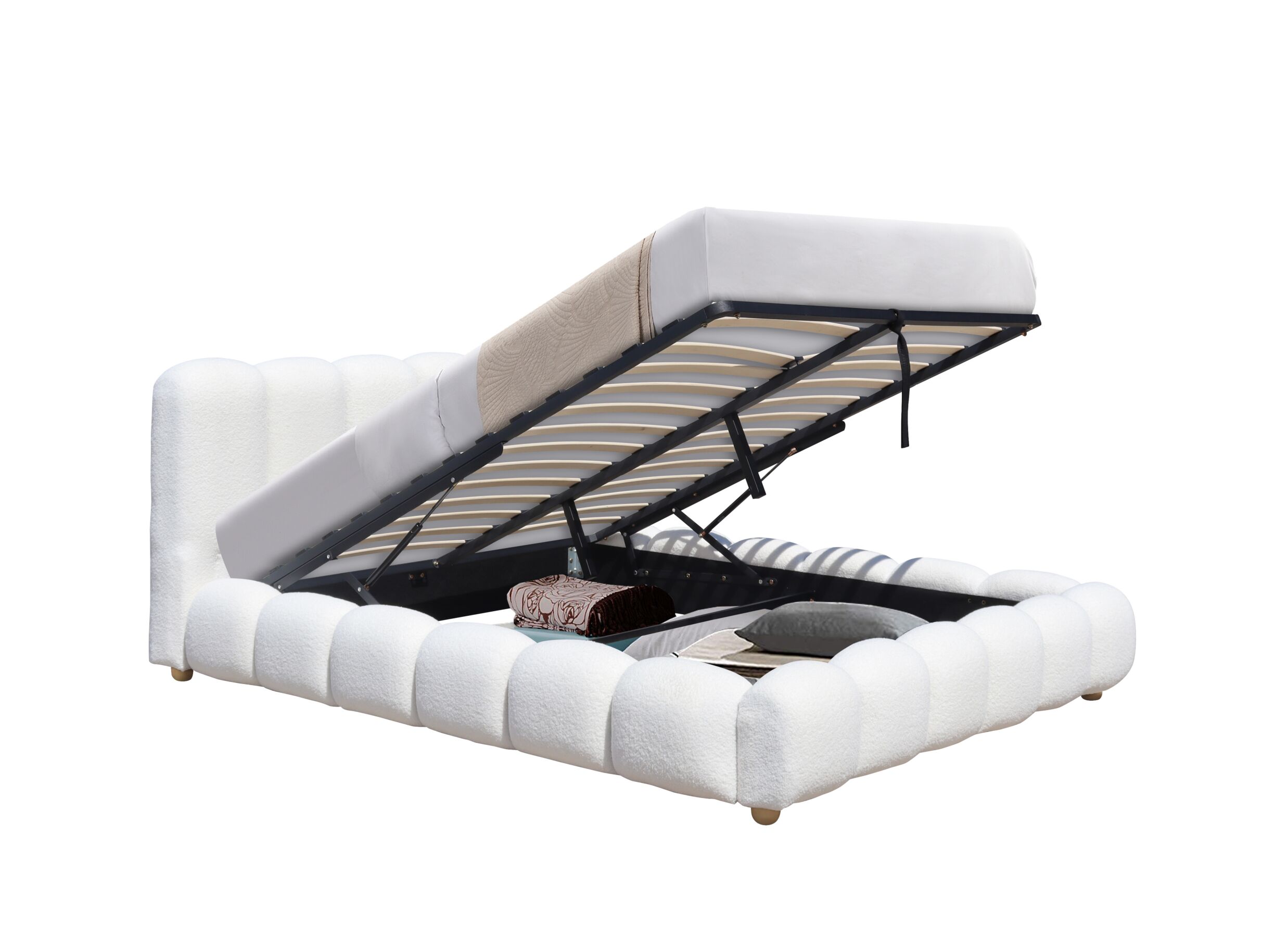 Overzichtsfoto - Bed Isola 140x200cm met opbergruimte - bouclé - wit