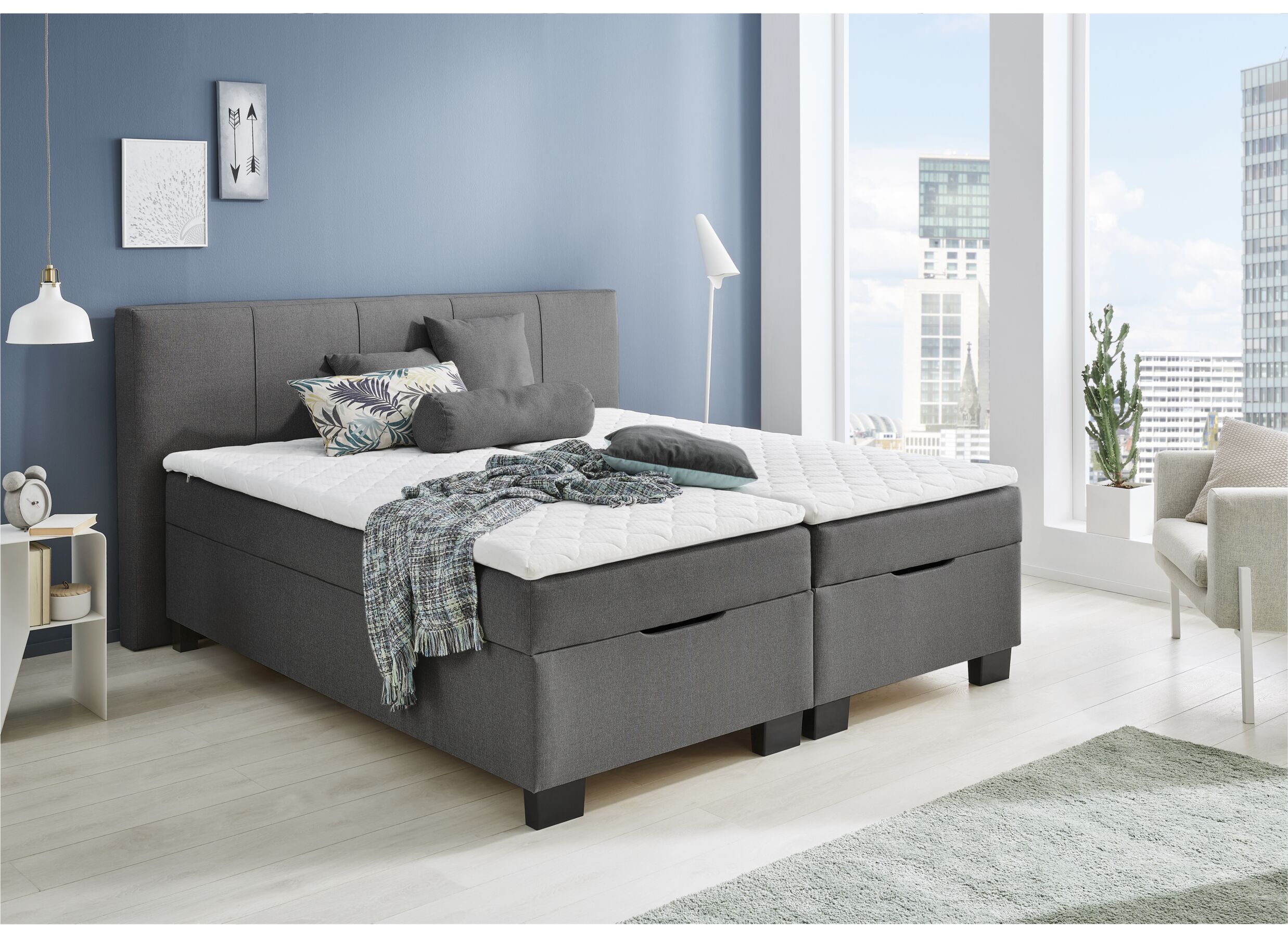 Lit box BX1620 160x200cm avec rangement tissu anthracite