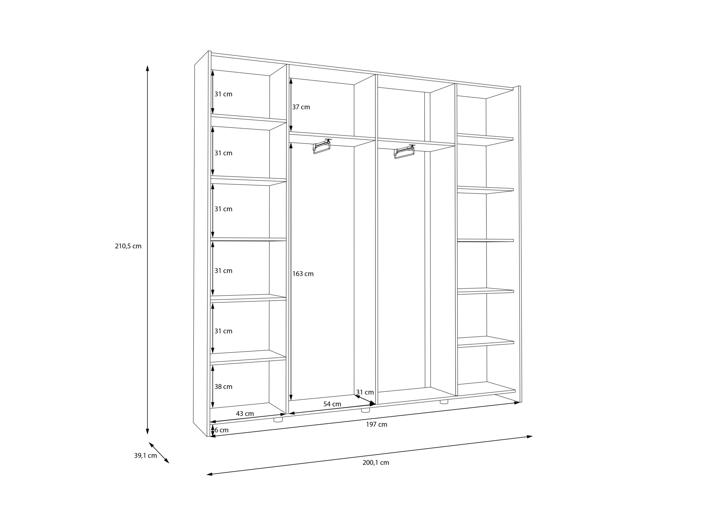 Dimensions - Armoire à portes coulissantes Homenook 200cm - décor - blanc