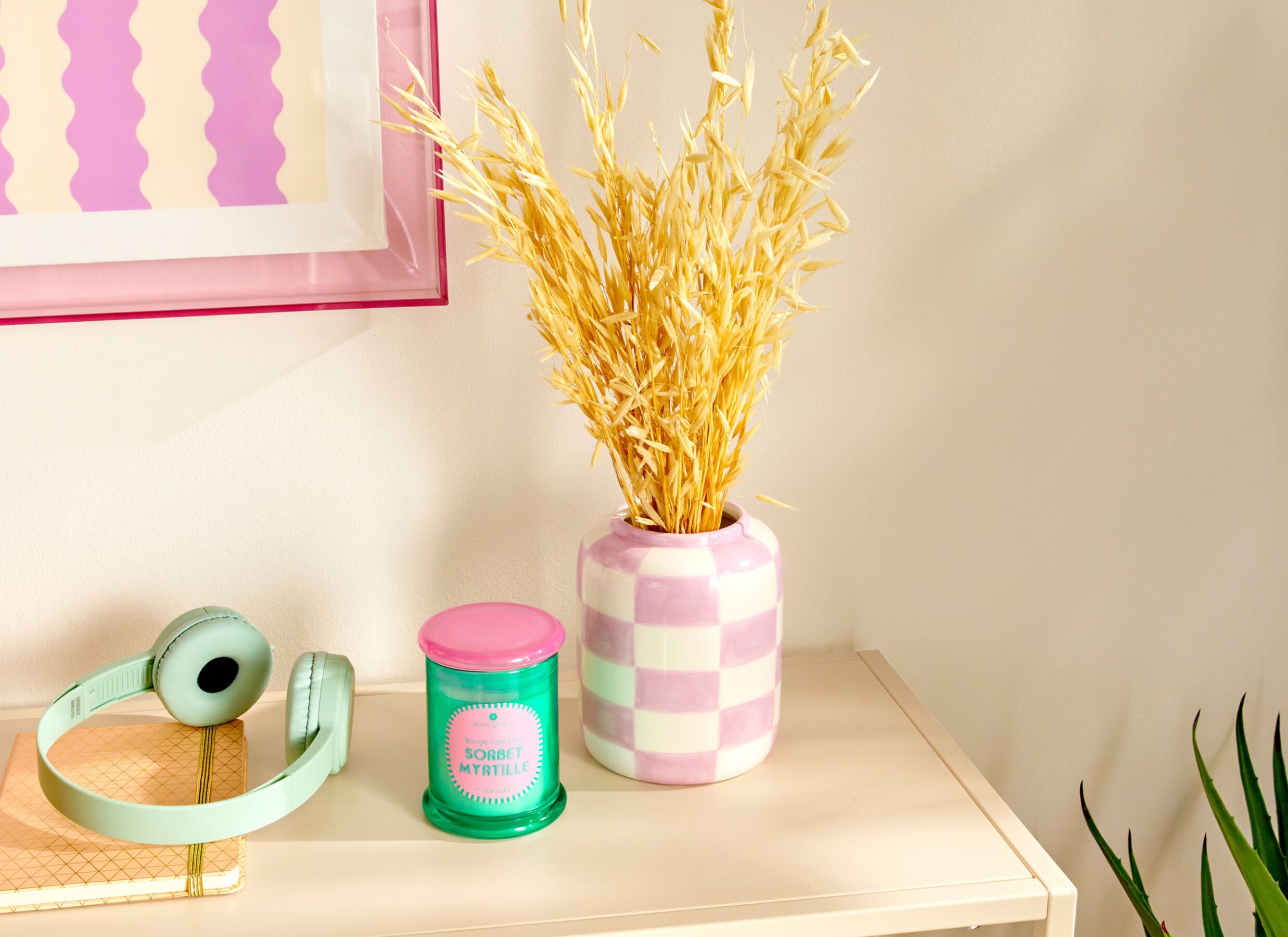 Foto ambiance - Vase Damier H14cm - dolomite - multicolore