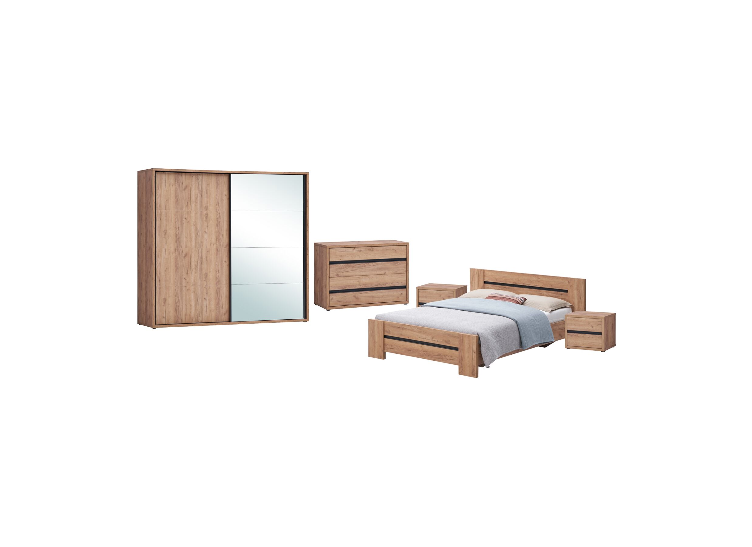 Slaapkamer Erwin met bed 180x200cm - kleerkast 240cm