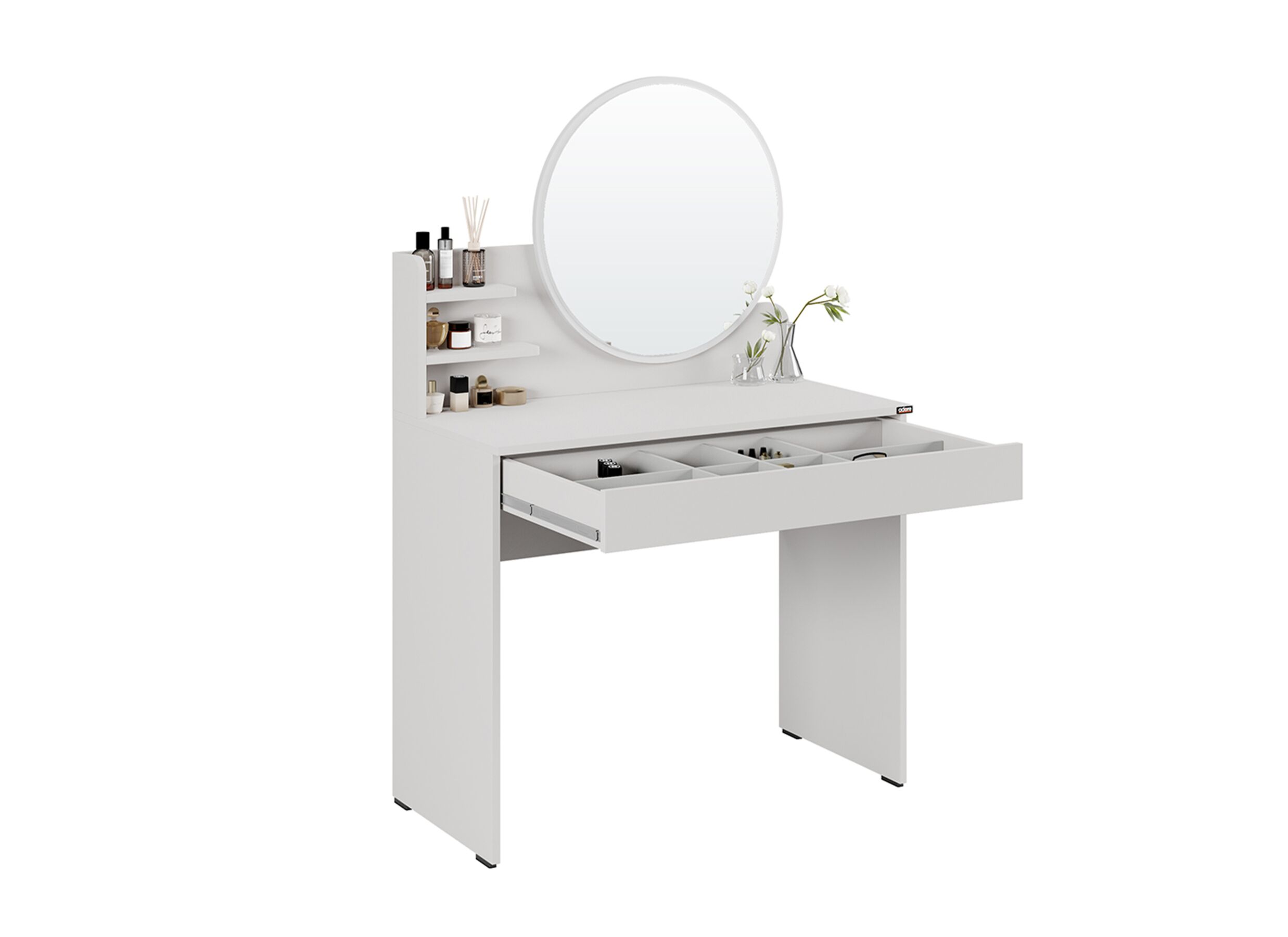 Disposition - Coiffeuse Cecy avec miroir 90x35x138cm - mélamine - blanc